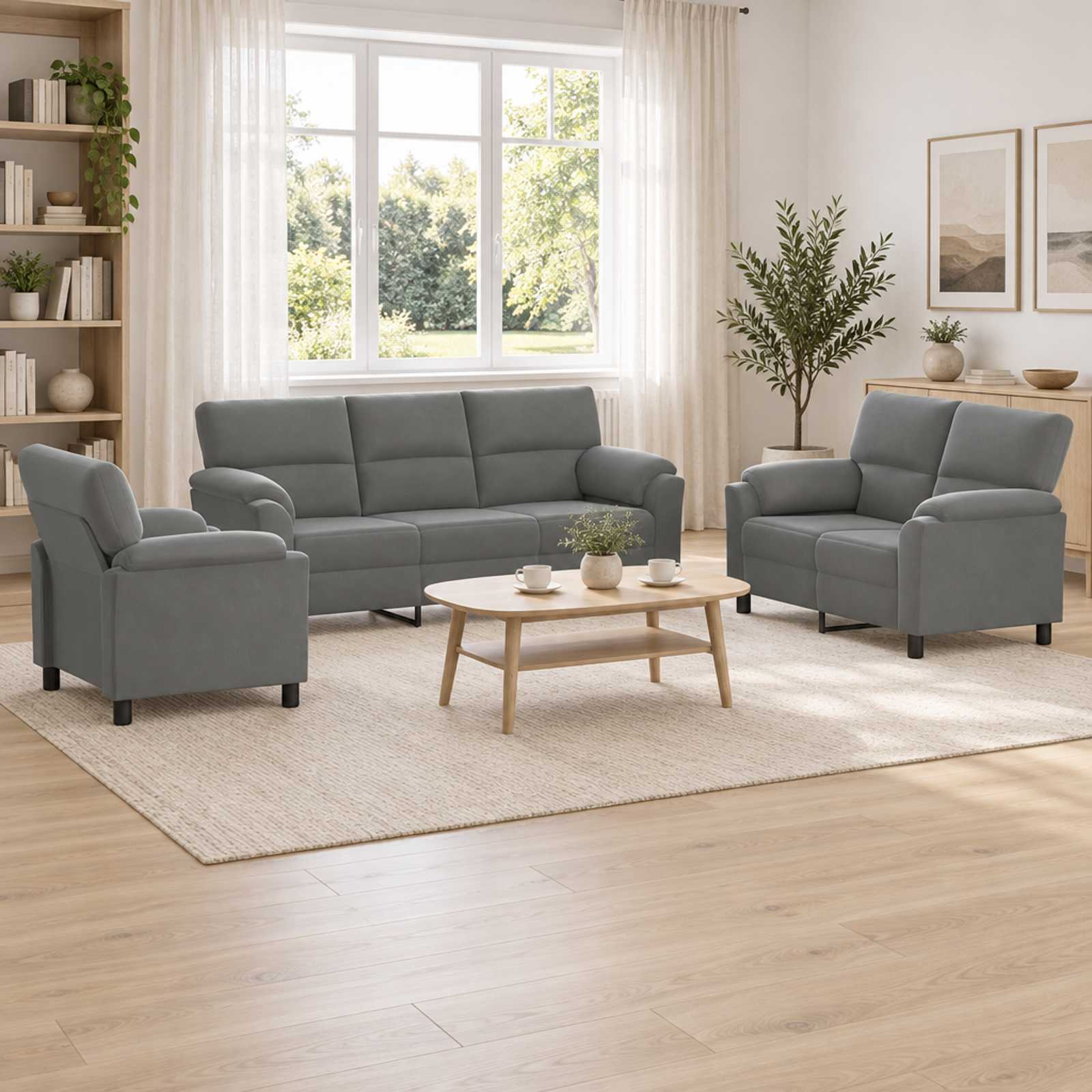vidaXL Sofa Sæt 3 pcs Mørkegrå Fløjl