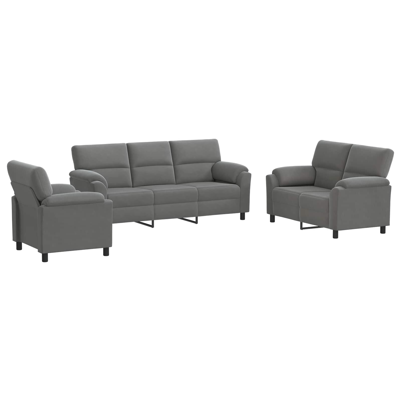 vidaXL Bankstel 3 st 6-zits Donkergrijs 214 x 85 x 93 cm fluweel, foto 3