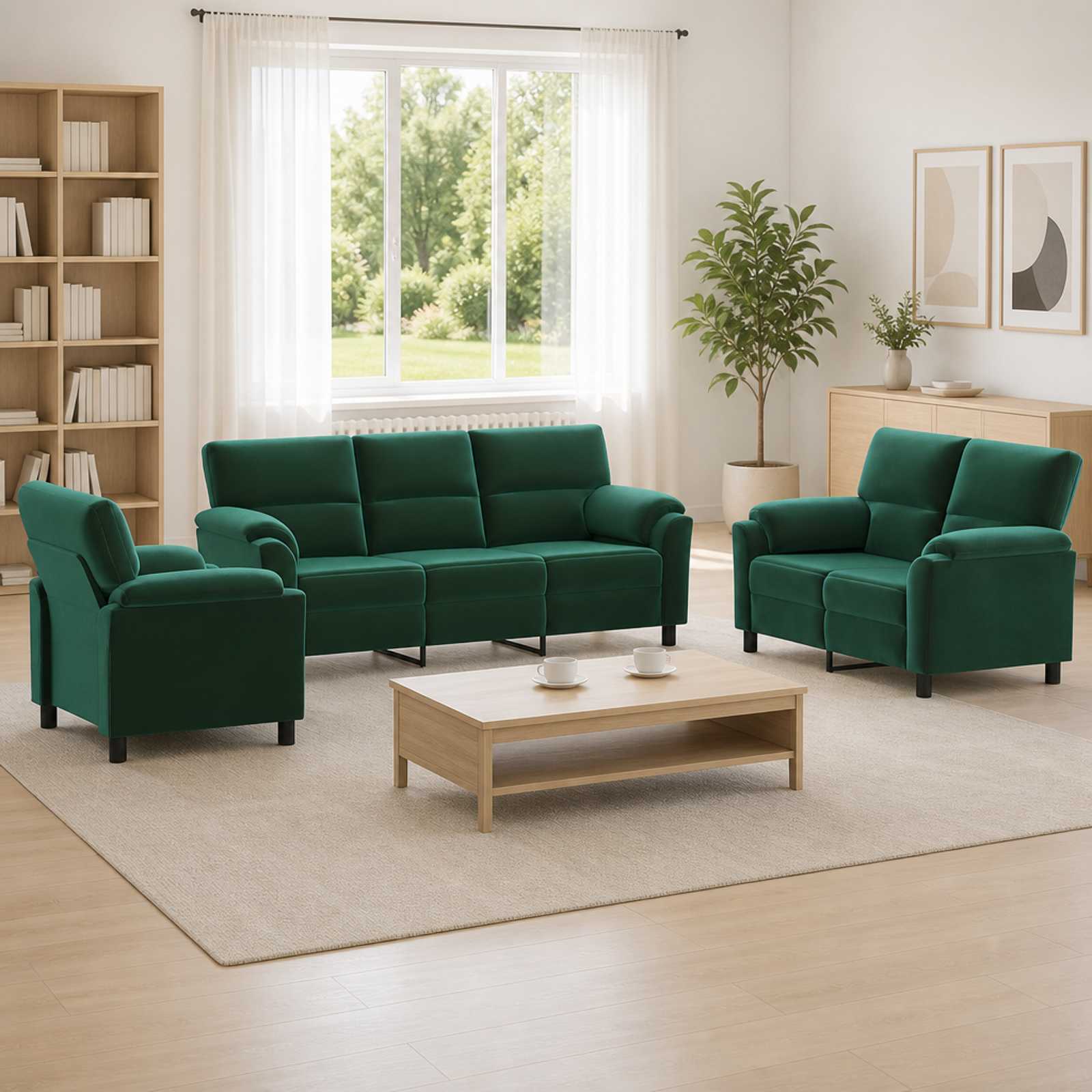 vidaXL Sofa Sæt 3 pcs Mørkegrøn Fløjl