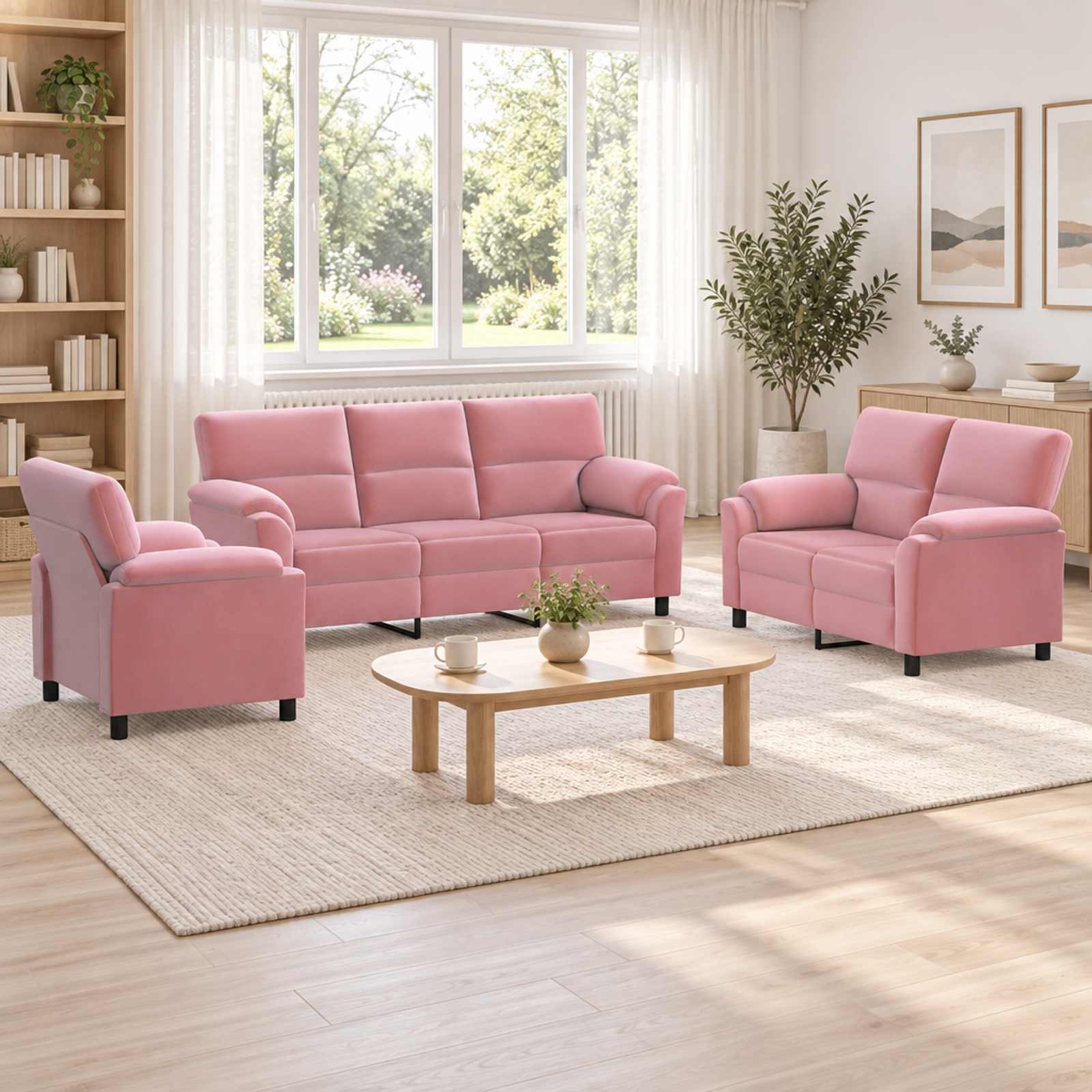 vidaXL Sofa Sæt 3 pcs Lyserød Fløjl