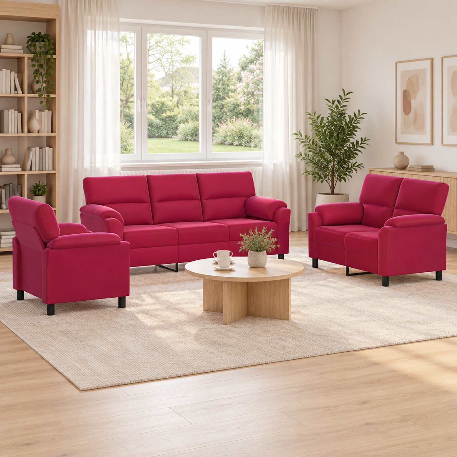 Kavčna garnitura 3 pcs Vinorodna rdeča Žamet