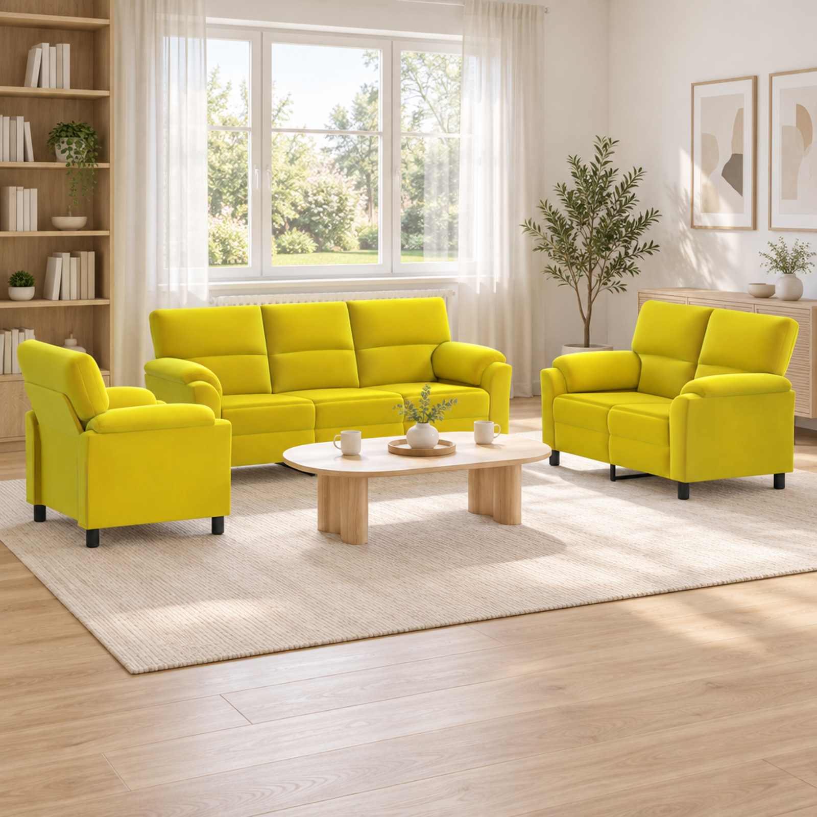 Kavčna garnitura 3 pcs Rumena Žamet