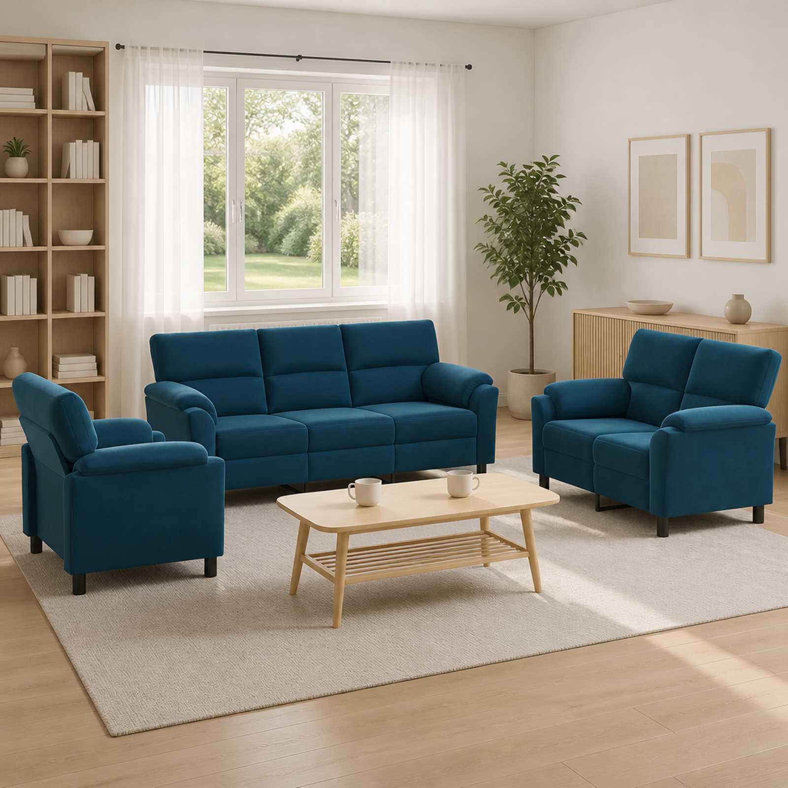 vidaXL Sofa Sæt 3 pcs Blå Fløjl