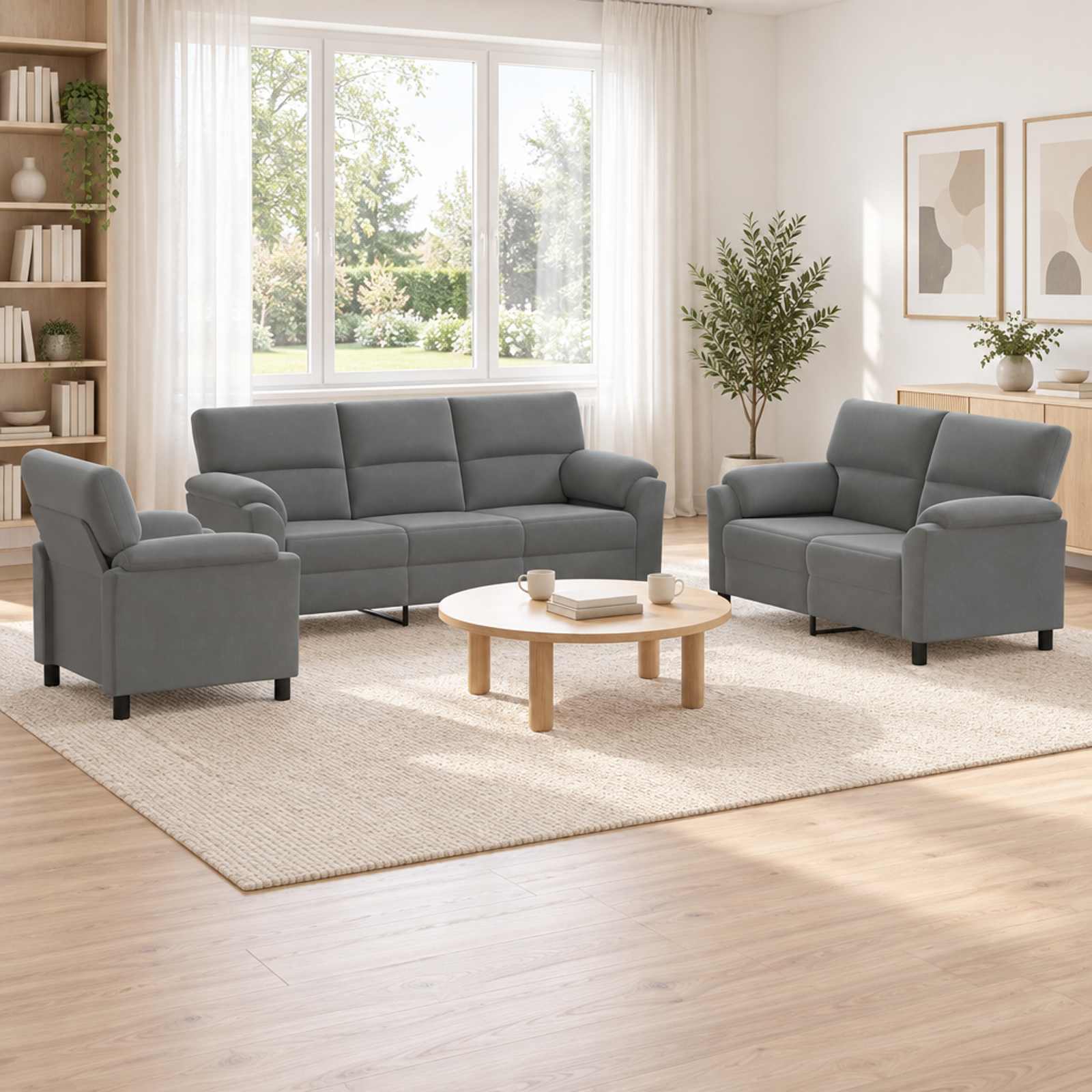 vidaXL Sofa Sæt 3 pcs Mørkegrå Fløjl