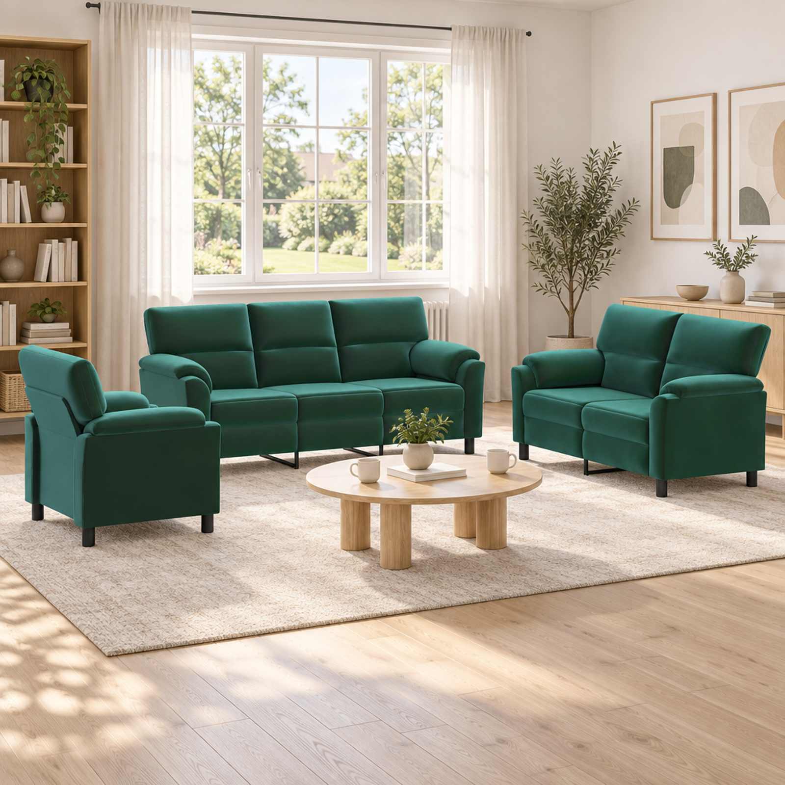 vidaXL Sofa Sæt 3 pcs Mørkegrøn Fløjl