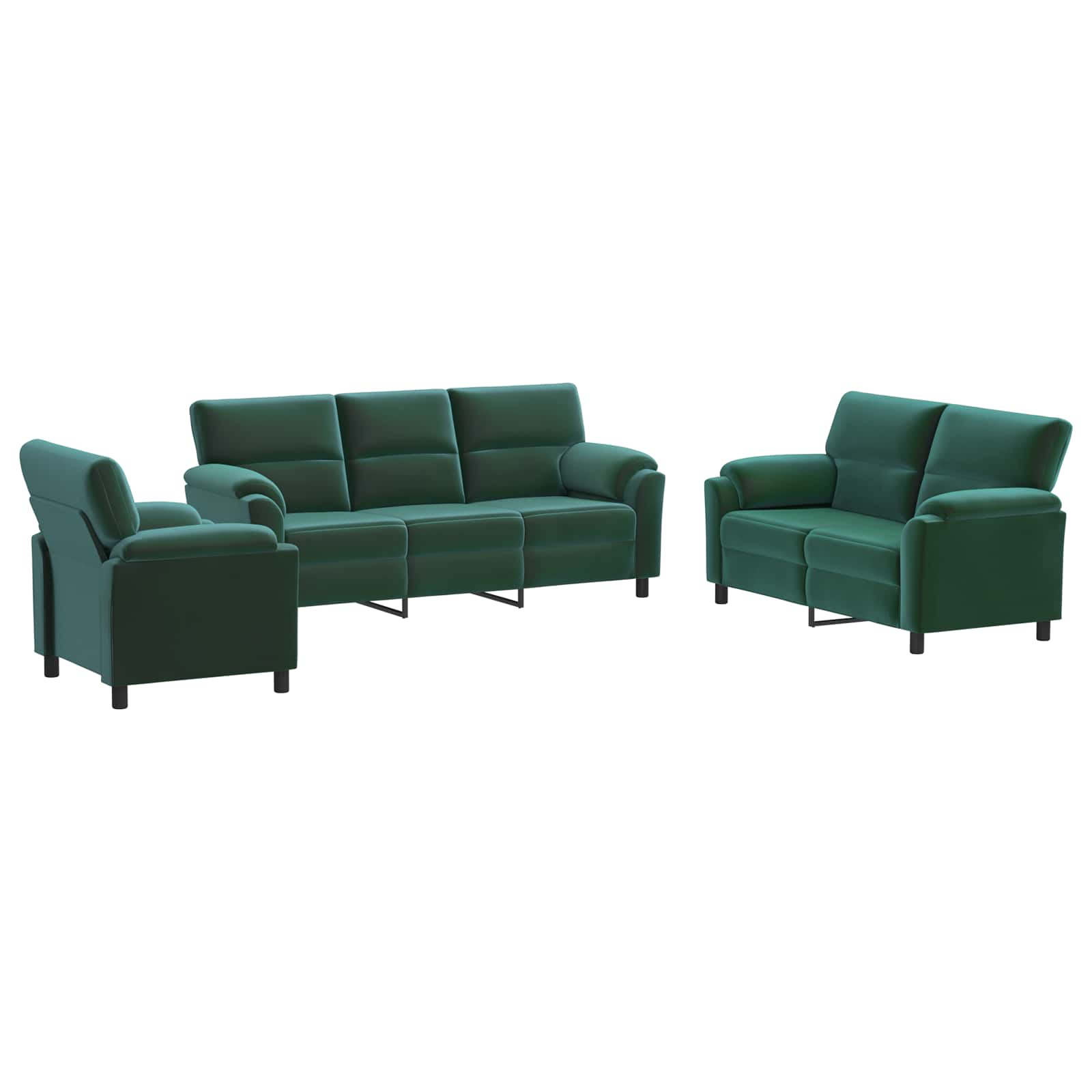 vidaXL Bankstel 3 st 6-zits Donkergroen 214 x 85 x 93 cm fluweel groen, foto 3