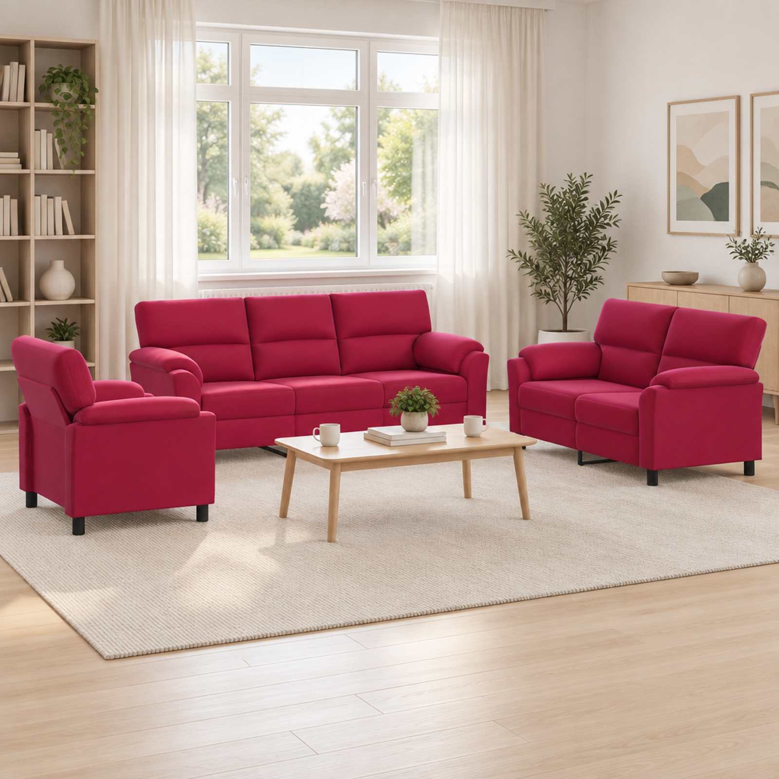 vidaXL Sofa Sæt 3 pcs Vinrød Fløjl