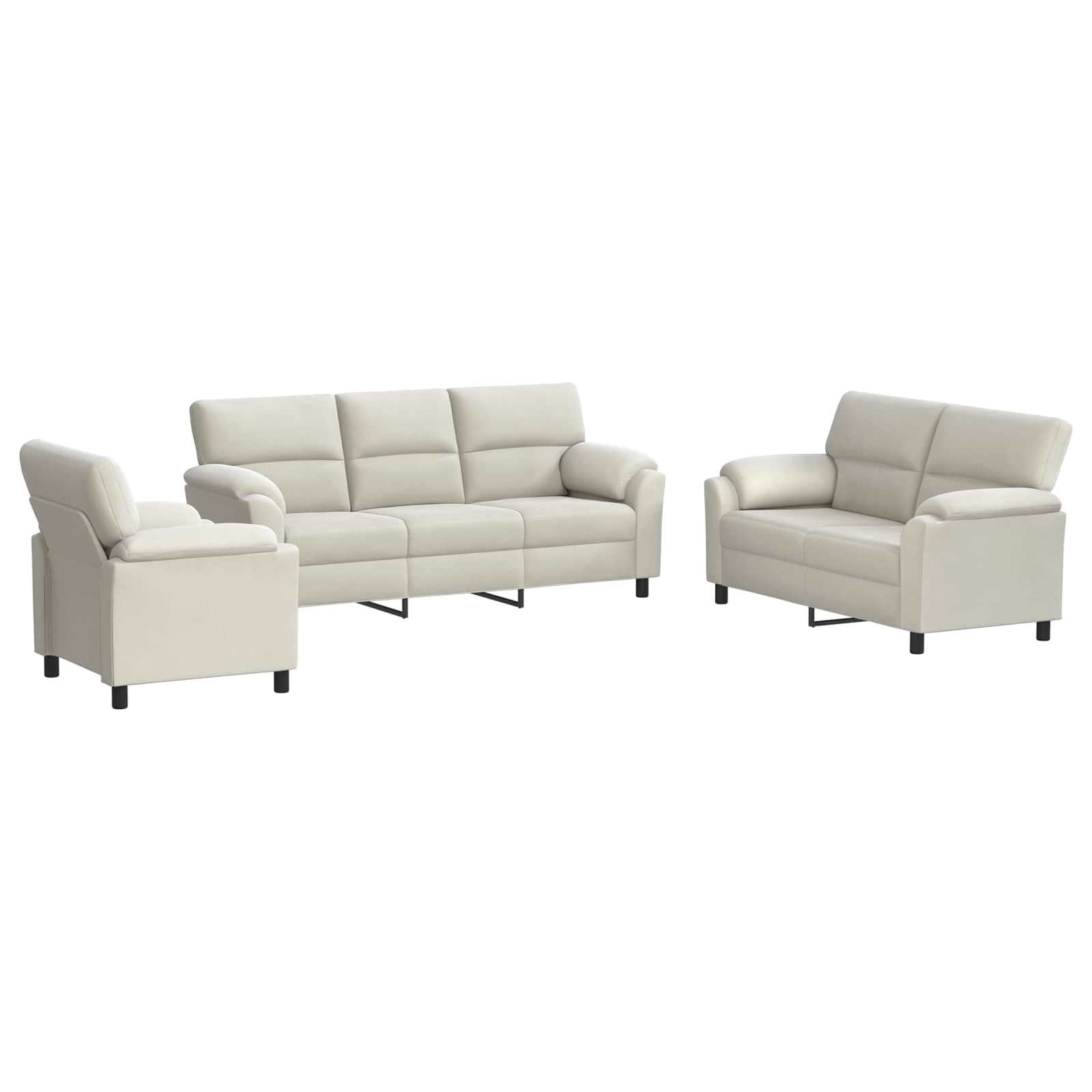 vidaXL Bankstel 3 st 6-zits Crèmekleurig 214 x 85 x 93 cm fluweel, foto 3