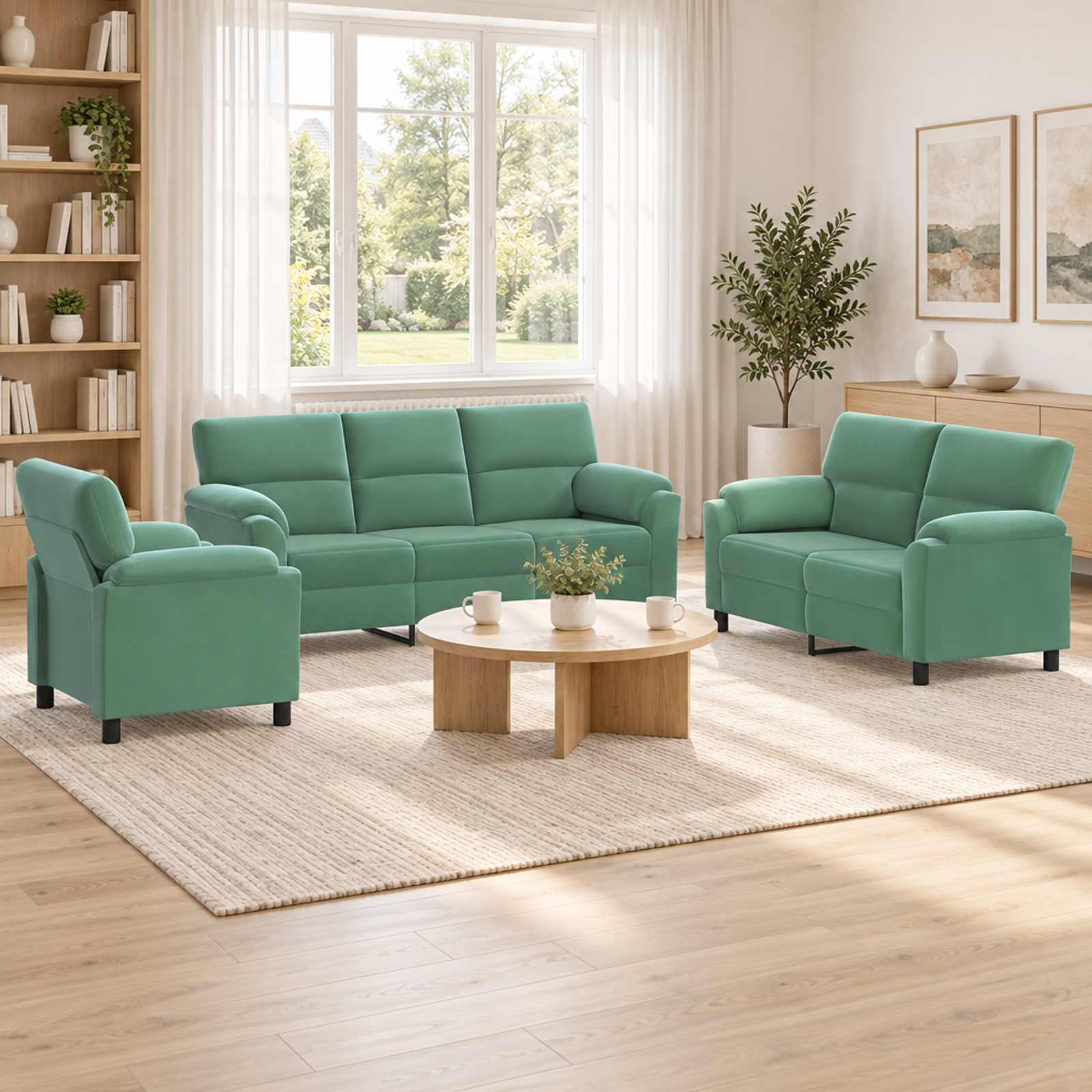 vidaXL Sofa Sæt 3 pcs Havgrøn Fløjl