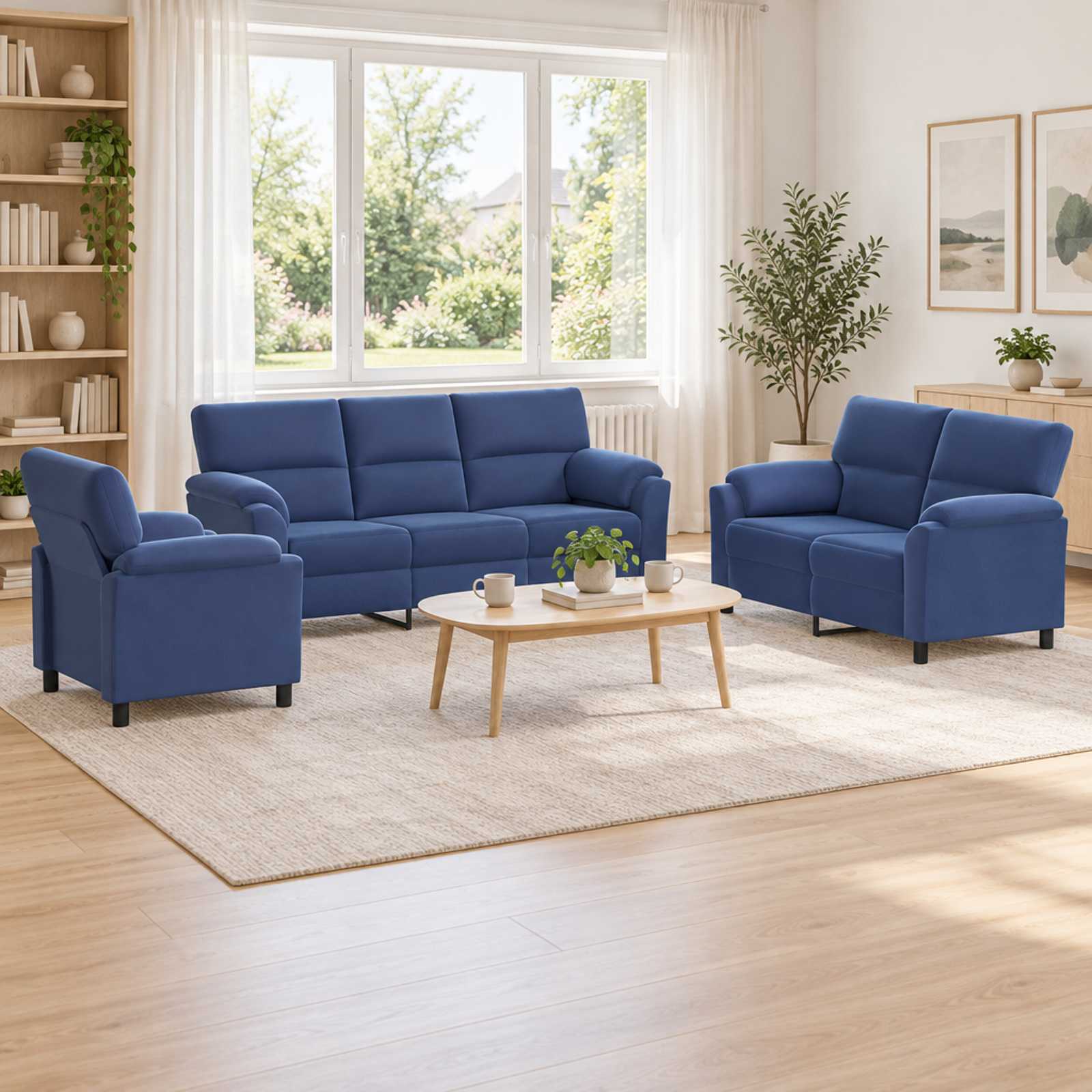 vidaXL Sofa Sæt 3 pcs Politi blå Fløjl