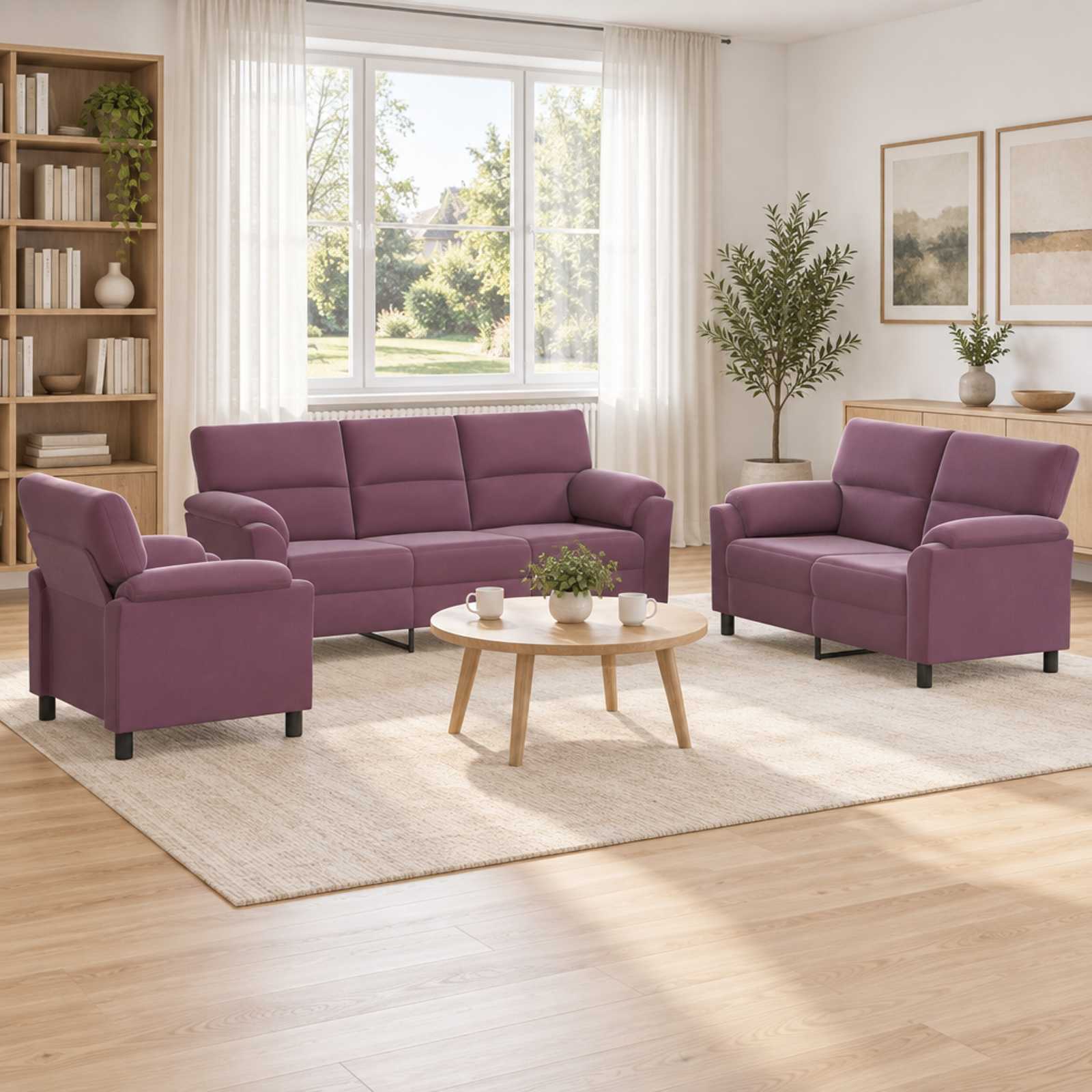 Kavčna garnitura 3 pcs Vijolična Žamet