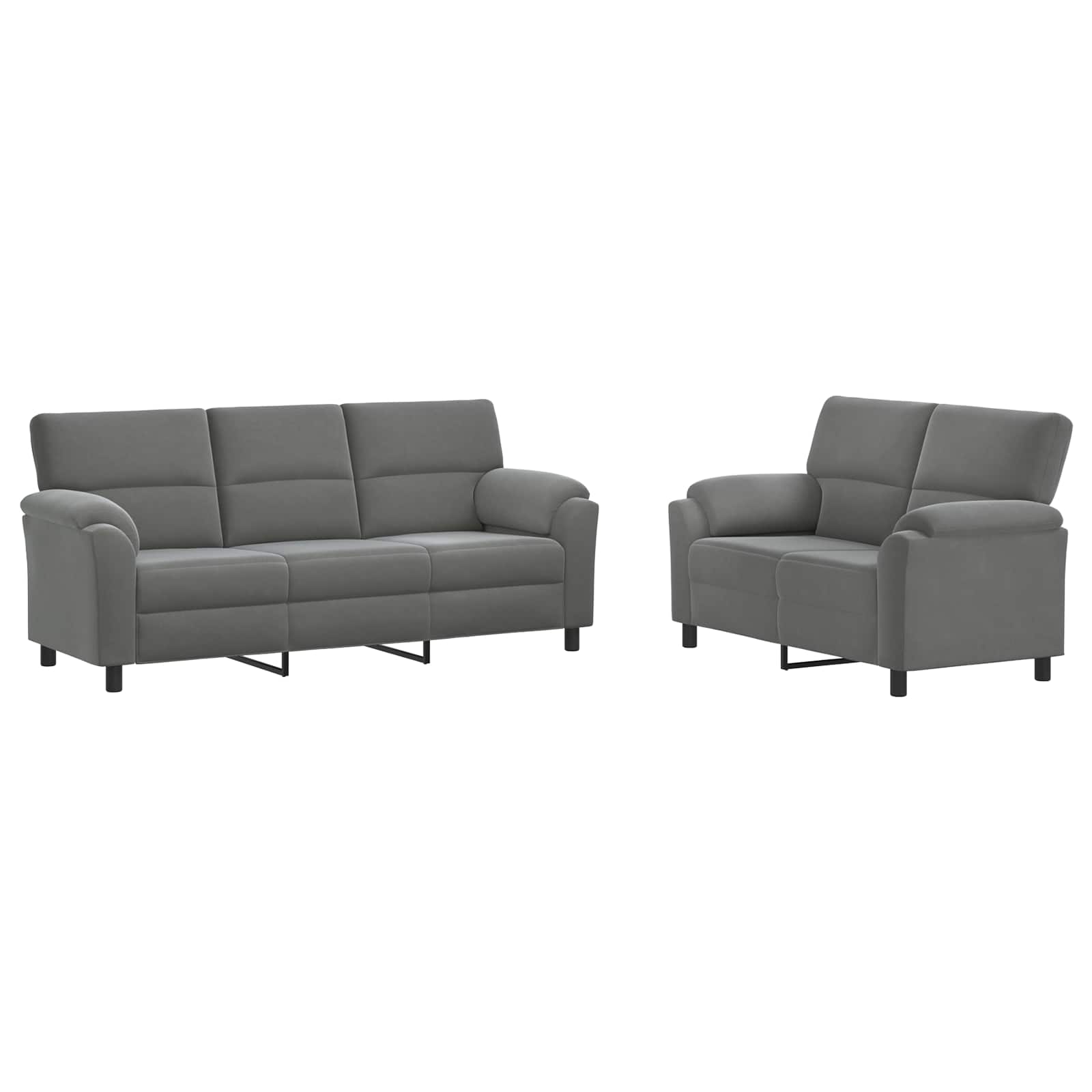 vidaXL Bankstel 2 st 5-zits Donkergrijs 214 x 85 x 93 cm fluweel, foto 3