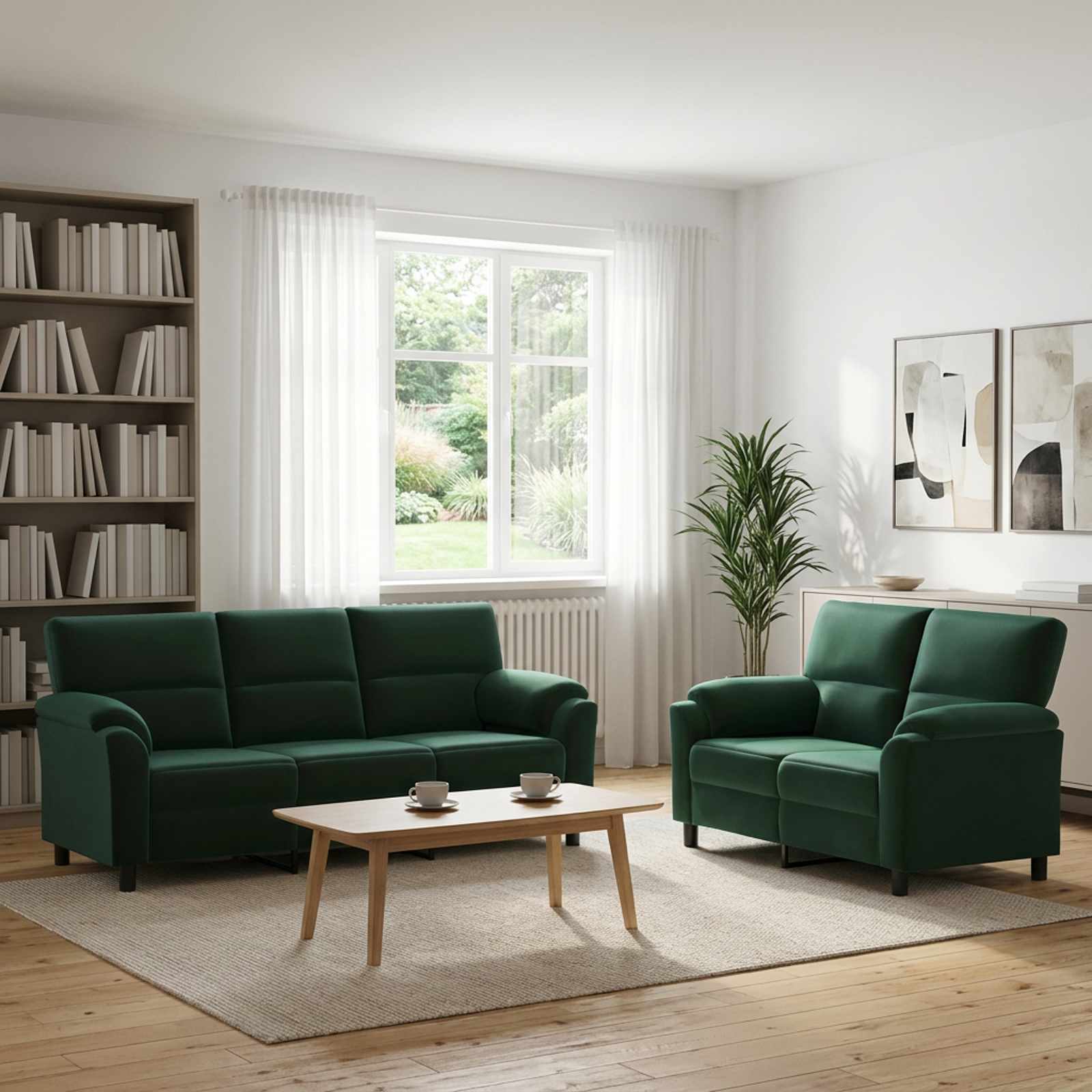 vidaXL Sofa Sæt 2 pcs Mørkegrøn Fløjl