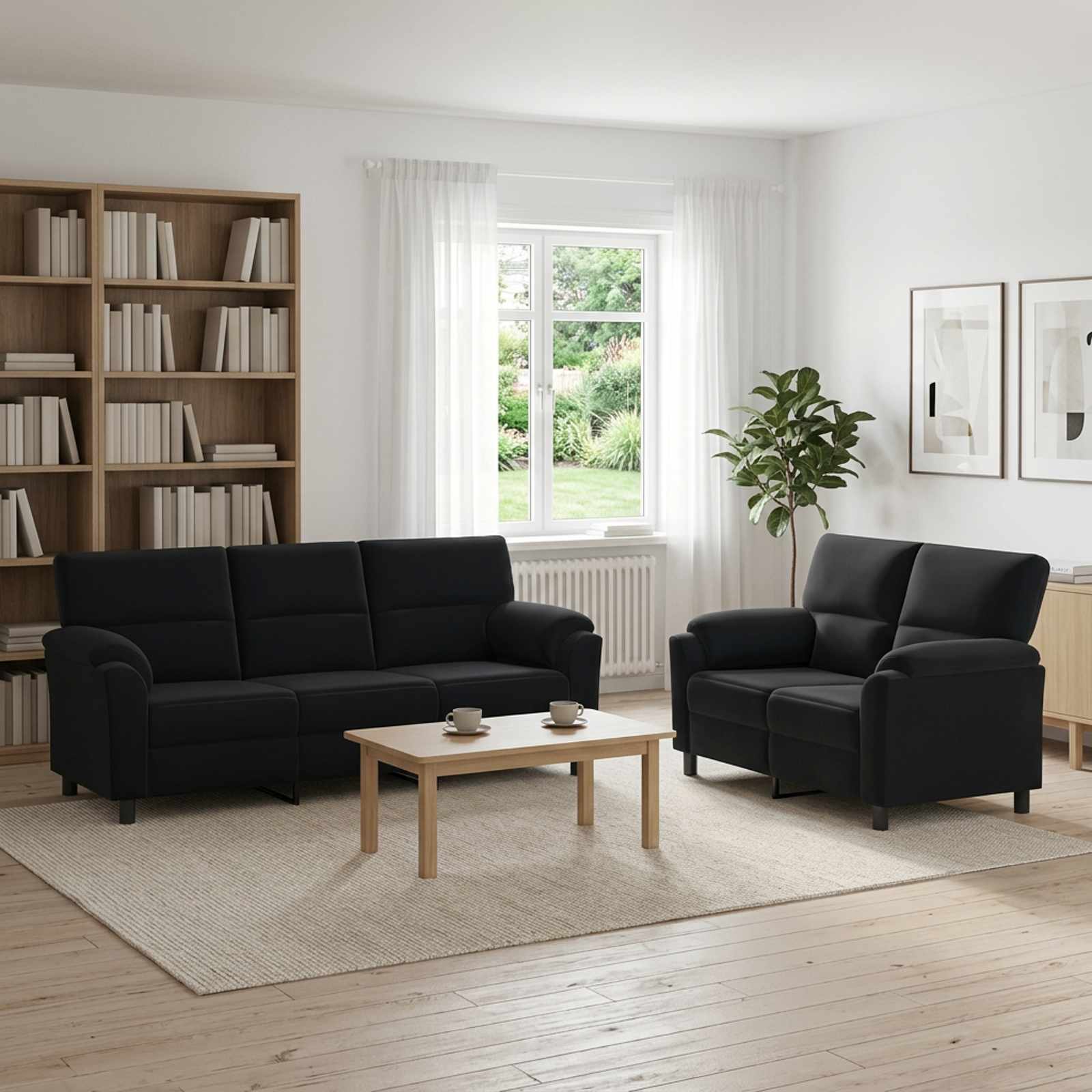 vidaXL Sofa Sæt 2 pcs Sort Fløjl
