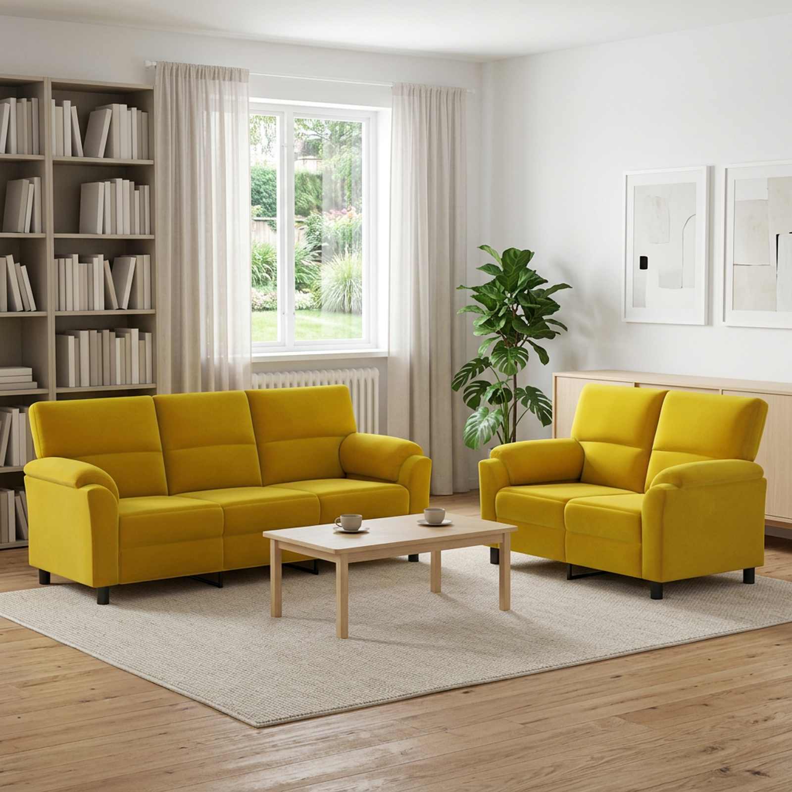 Sofasæt i gul fløjl - 2- og 3-personers