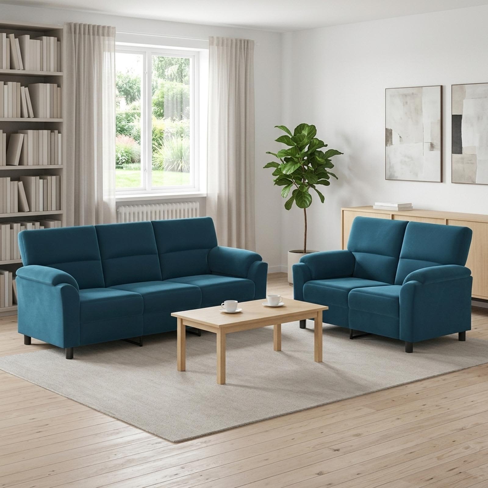 vidaXL Sofa Sæt 2 pcs Blå Fløjl