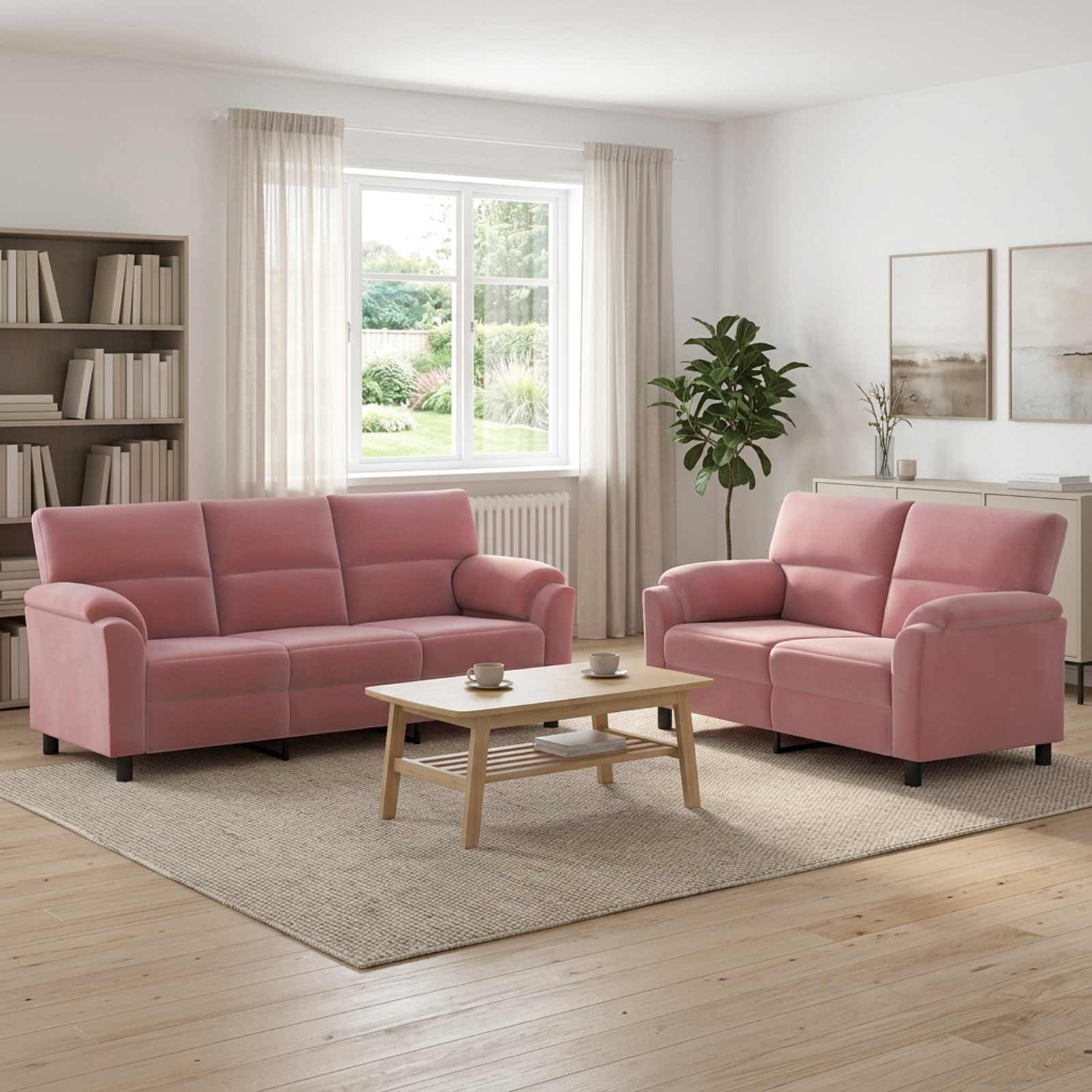 Sofasæt i fløjl 2 og 3 personer - lyserød