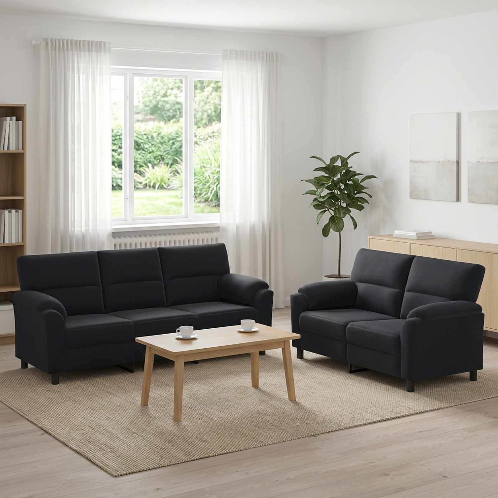vidaXL Sofa Sæt 2 pcs Sort Fløjl