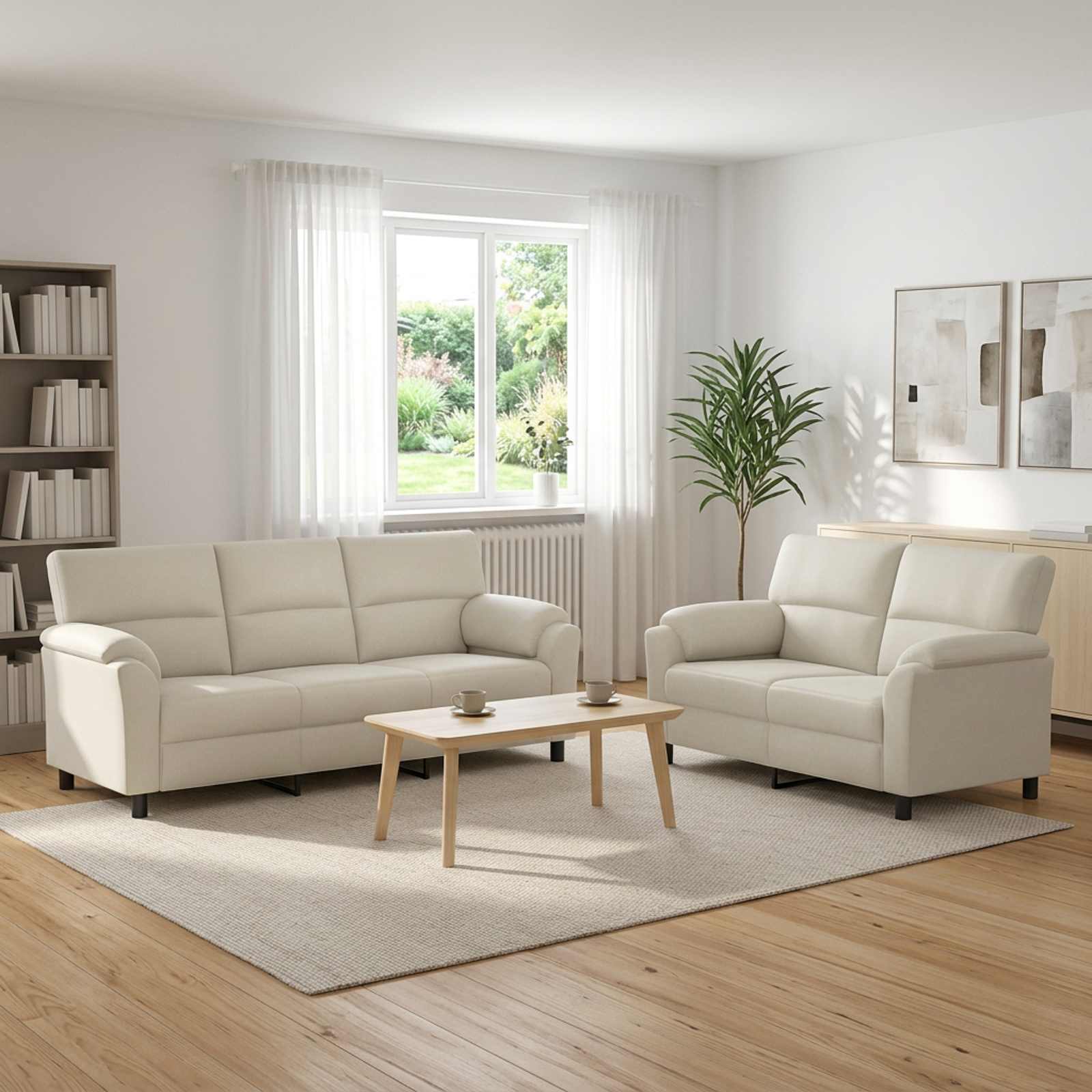 vidaXL Sofa Sæt 2 pcs Cremefarvet Fløjl