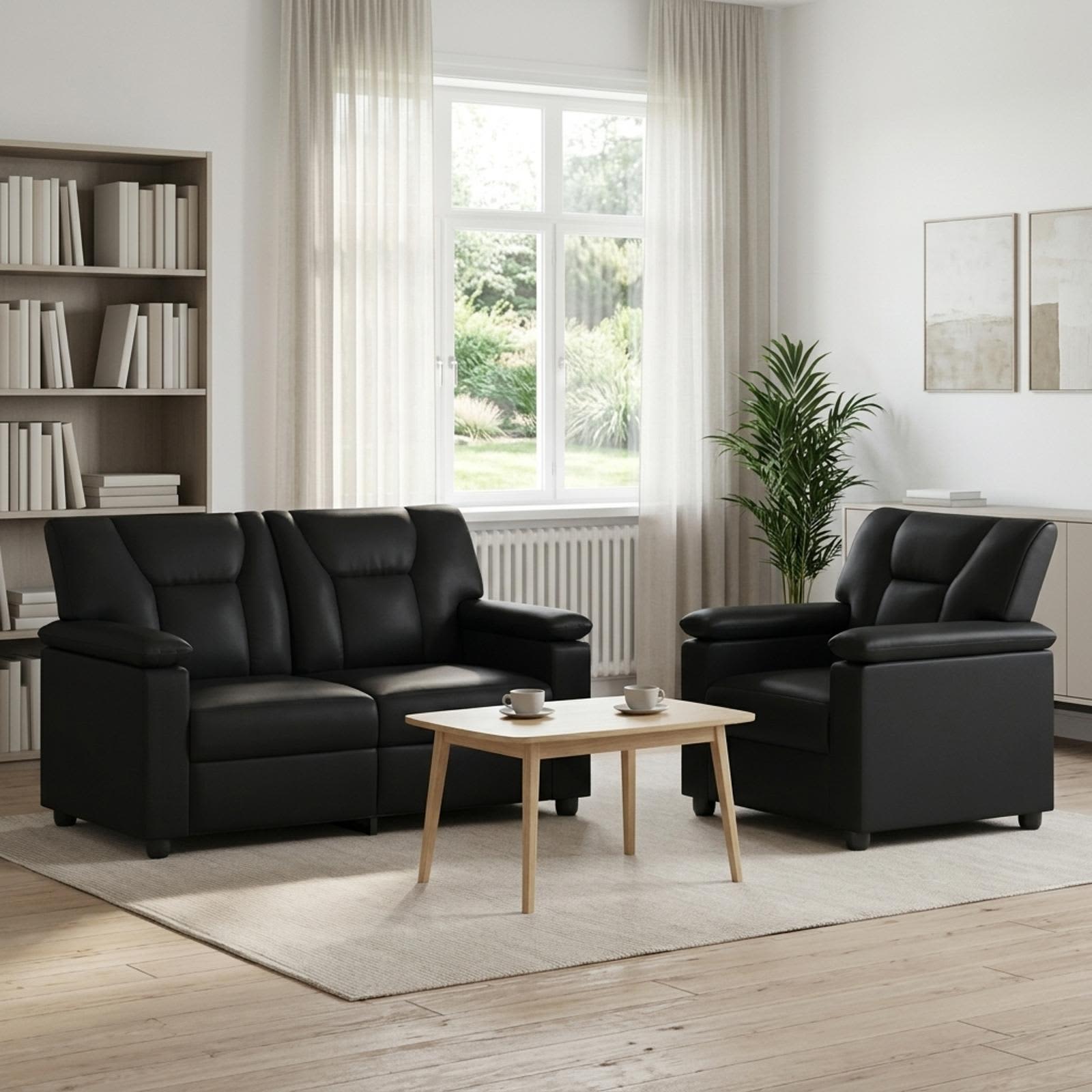 Kavčna garnitura 2 pcs Črna Umetno usnje