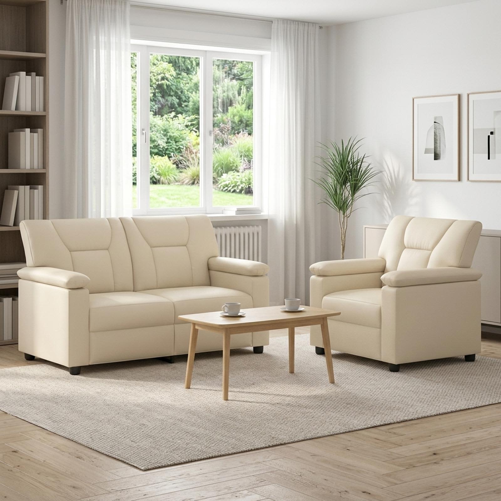 Kavčna garnitura 2 pcs Krem Umetno usnje