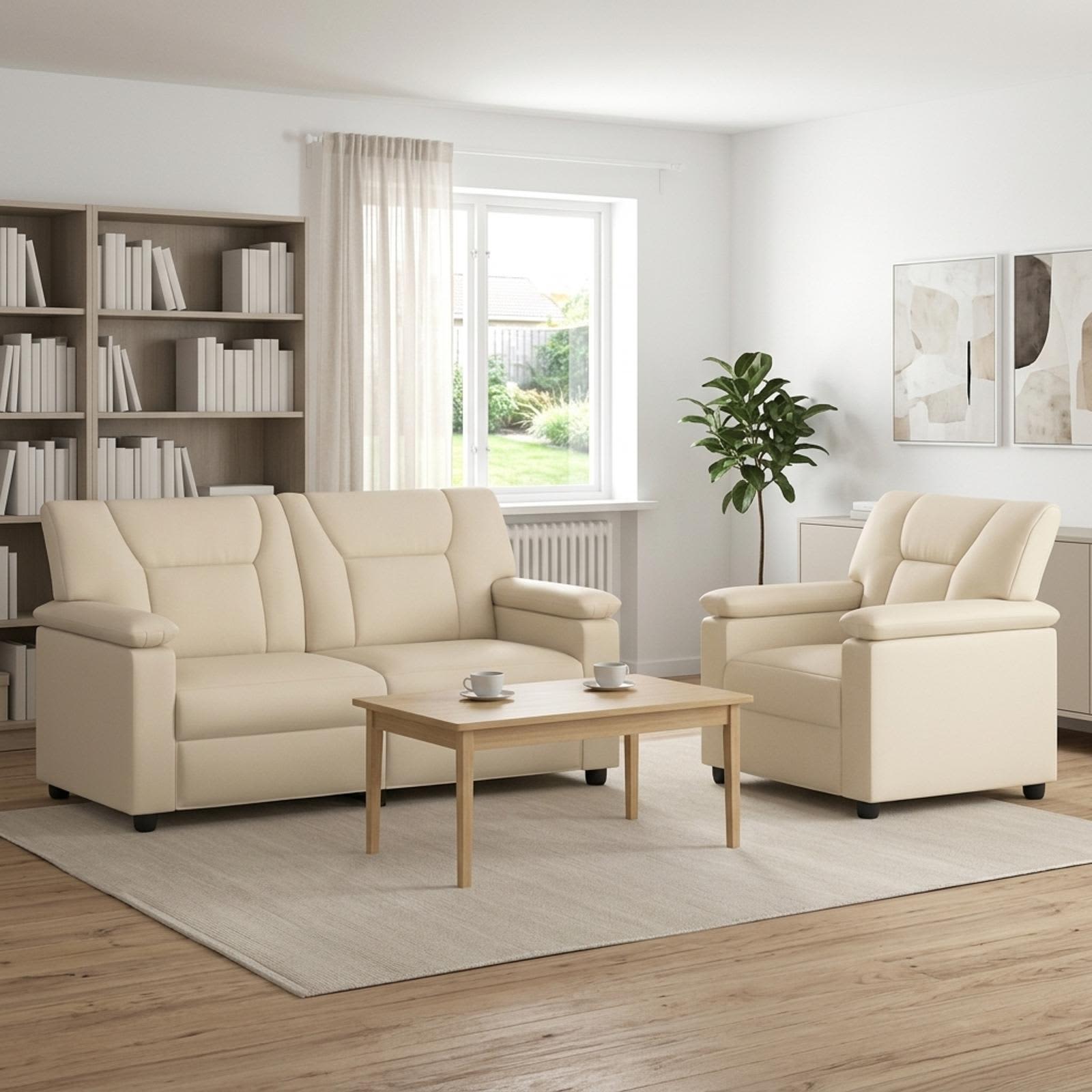 vidaXL Sofa Sæt 2 pcs Cremefarvet Kunstlæder