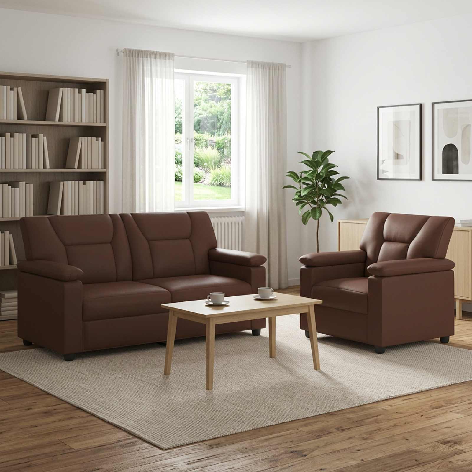 Kavčna garnitura 2 pcs Rjava Umetno usnje