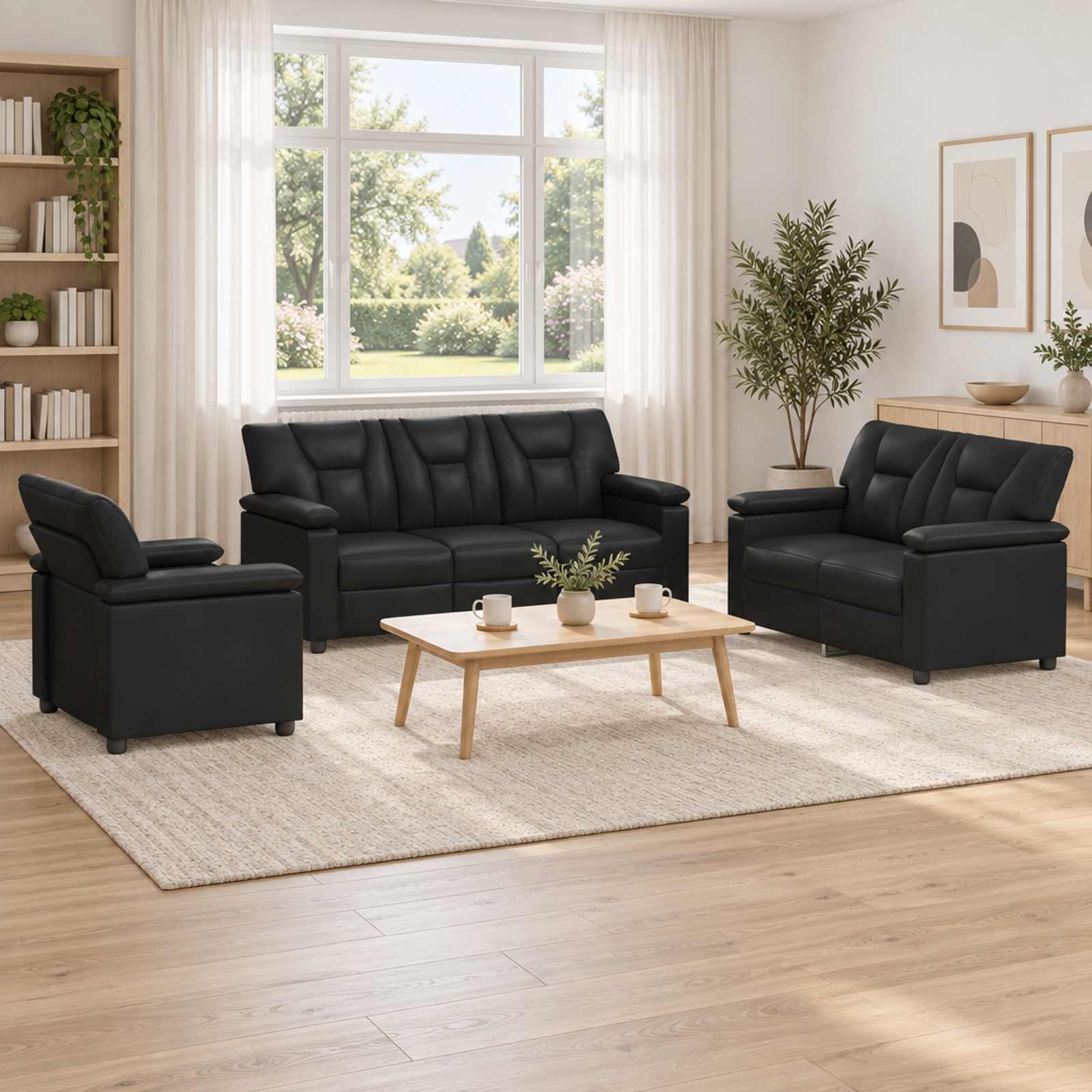 vidaXL Sofa Sæt 3 pcs Sort Kunstlæder