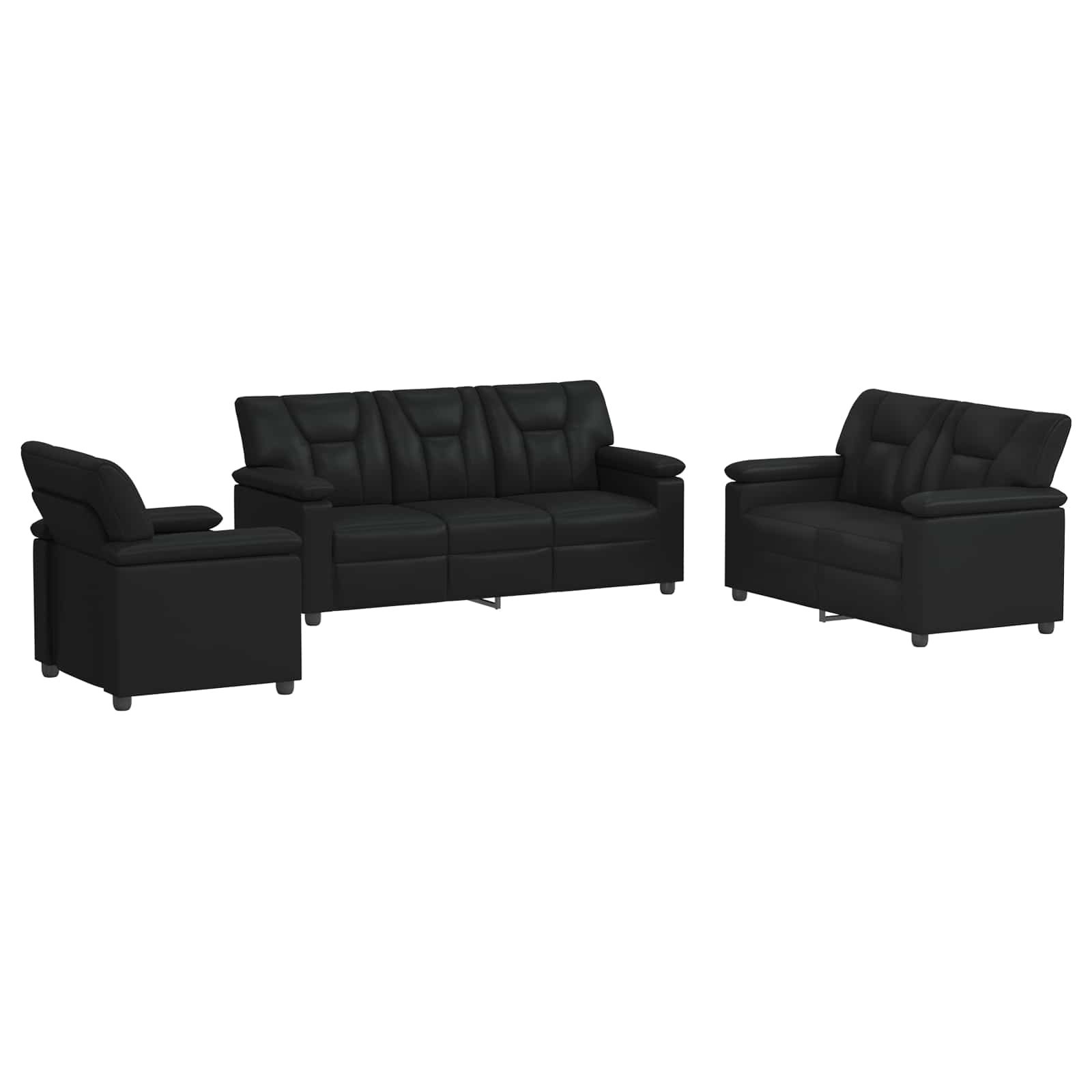 vidaXL Bankstel 3 pcs Zwart Kunstleer, foto 3