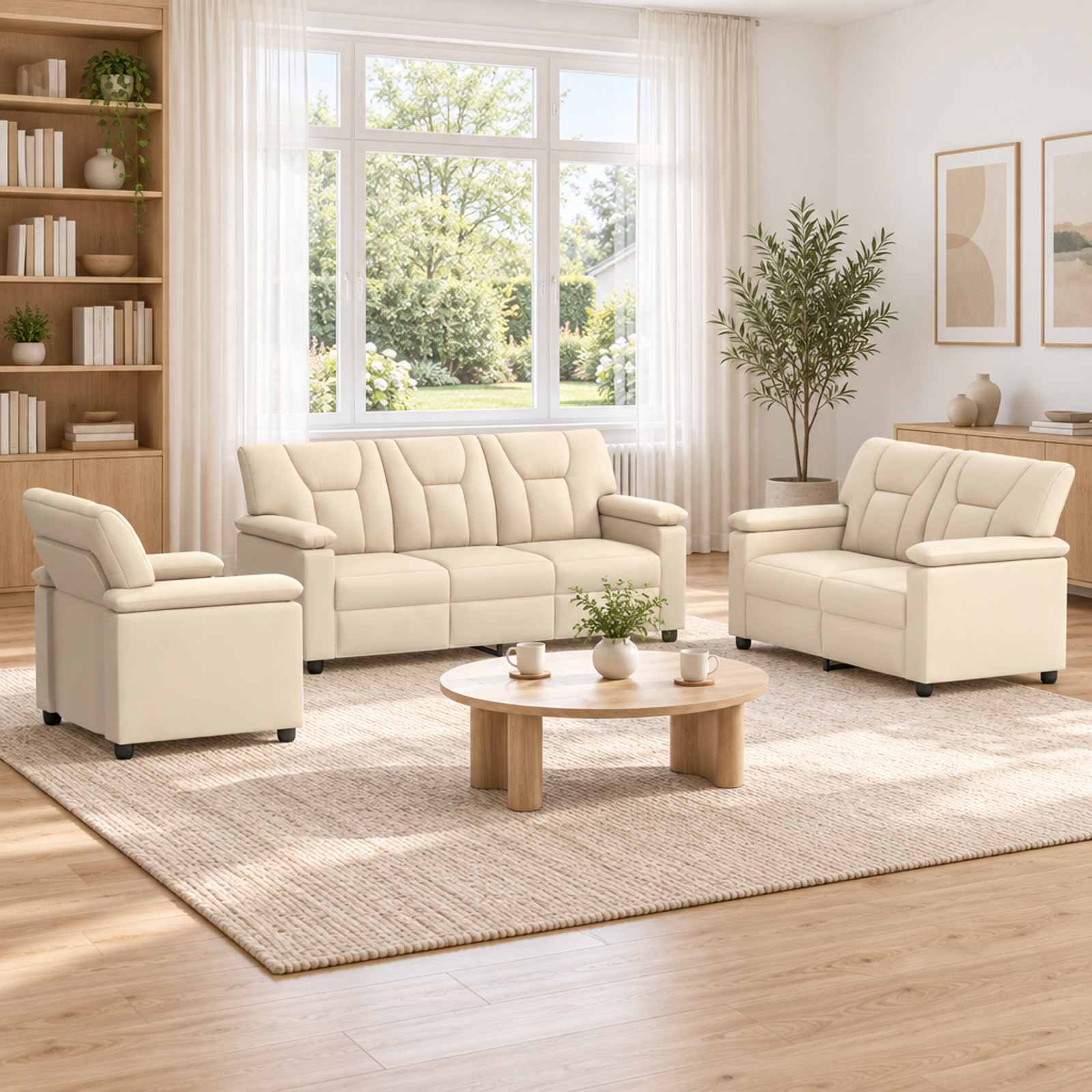 vidaXL Sofa Sæt 3 pcs Cremefarvet Kunstlæder