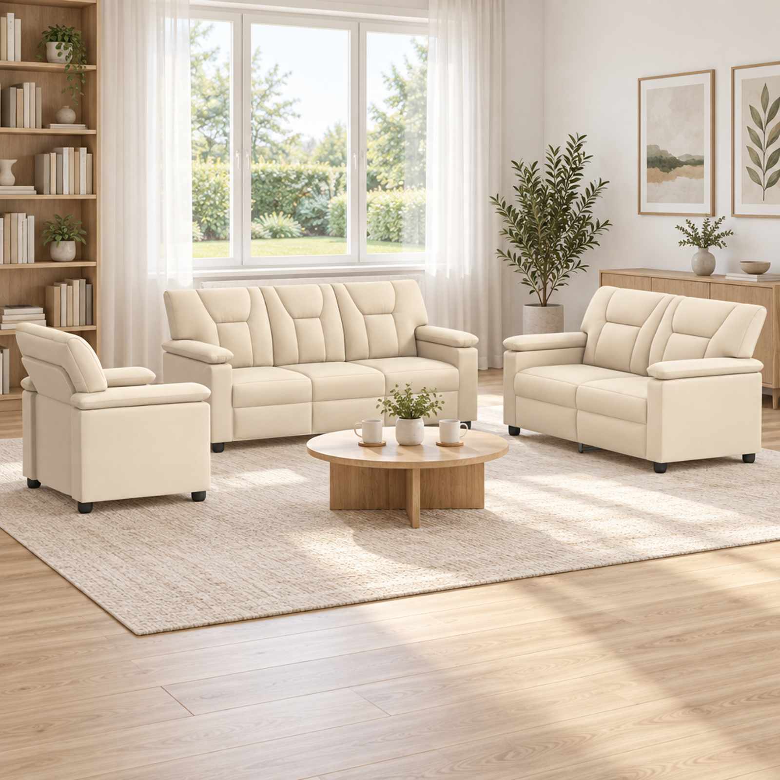 Kavčna garnitura 3 pcs Krem Umetno usnje