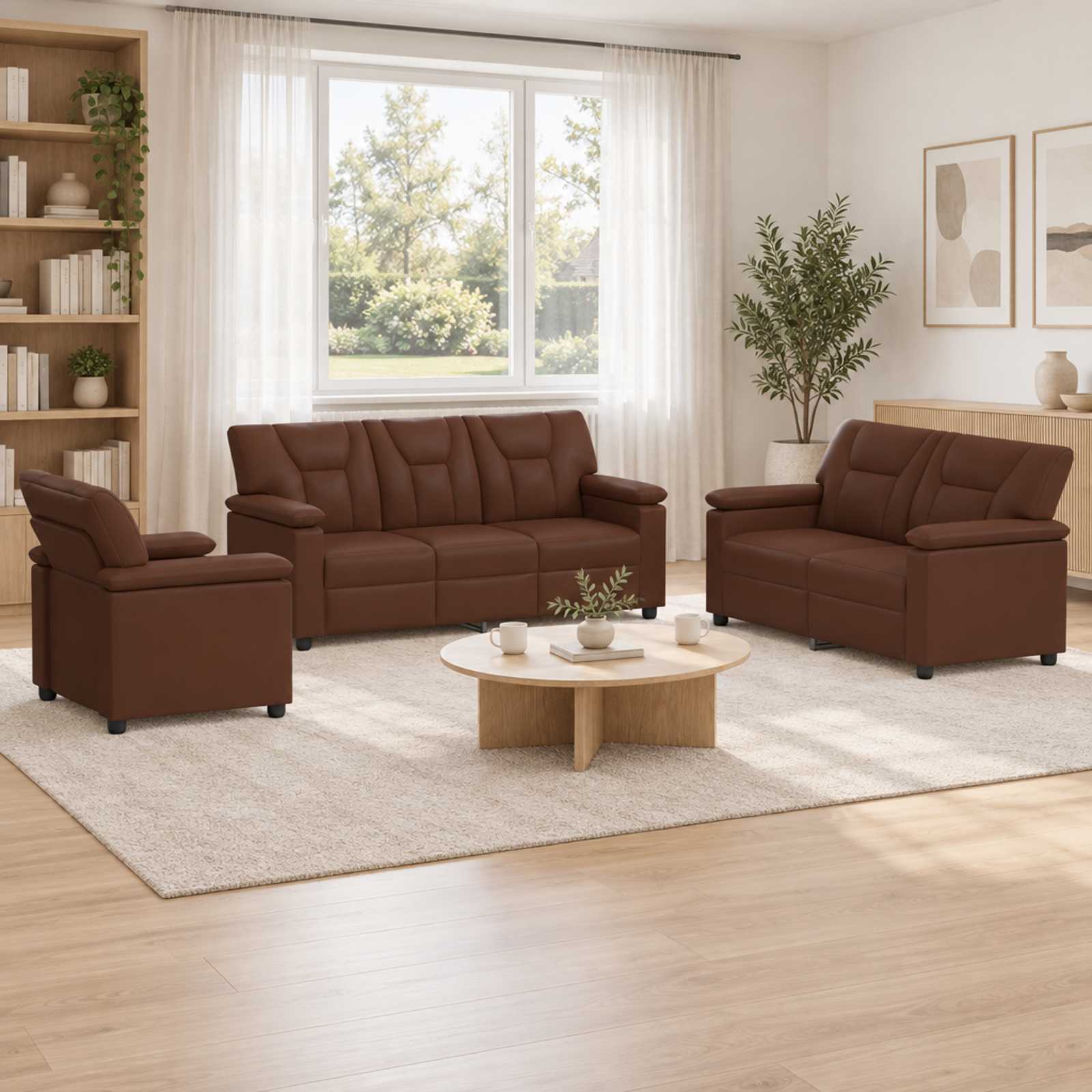 Kavčna garnitura 3 pcs Rjava Umetno usnje