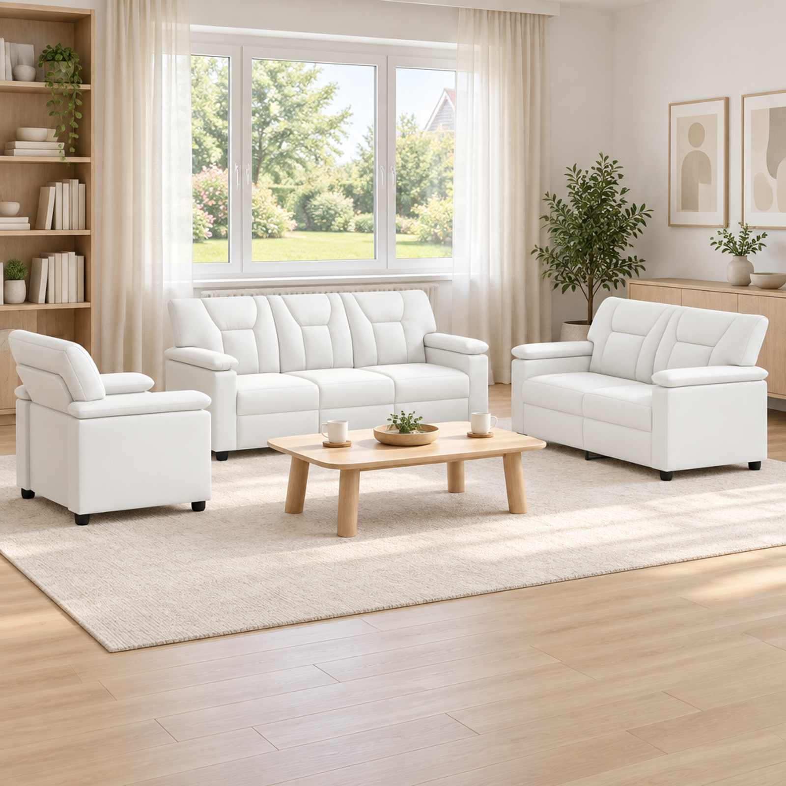 vidaXL Sofa Sæt 3 pcs Hvid Kunstlæder