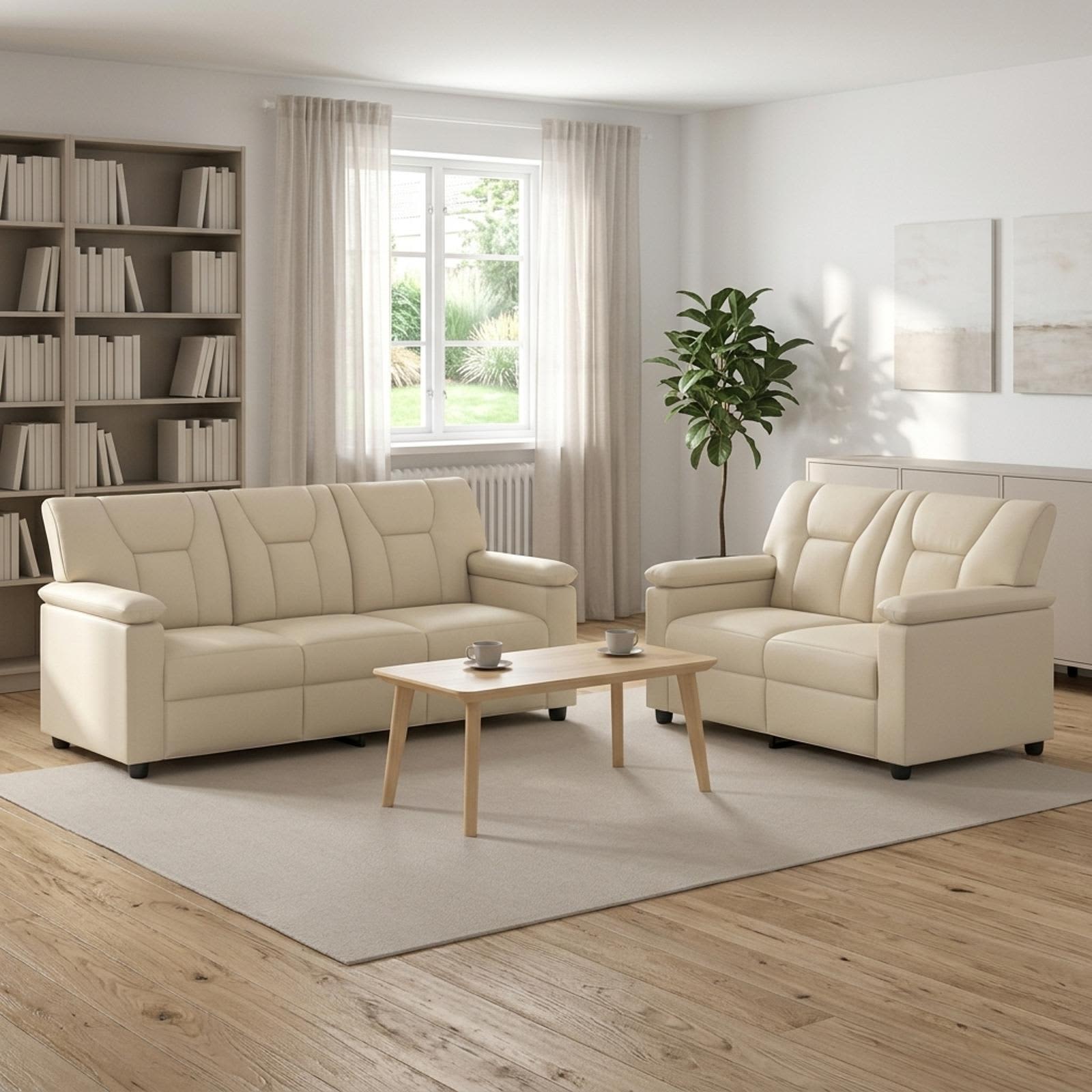 vidaXL Sofa Sæt 2 pcs Cremefarvet Kunstlæder
