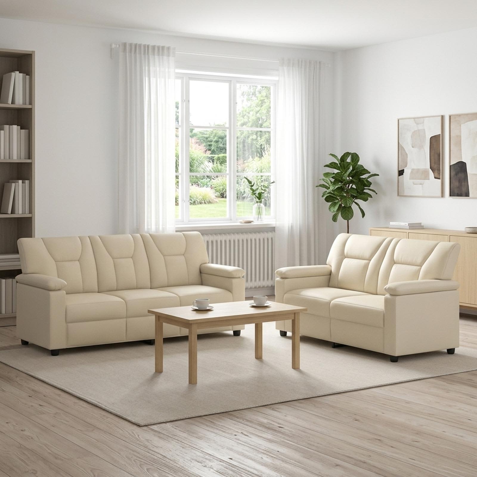 Kavčna garnitura 2 pcs Krem Umetno usnje