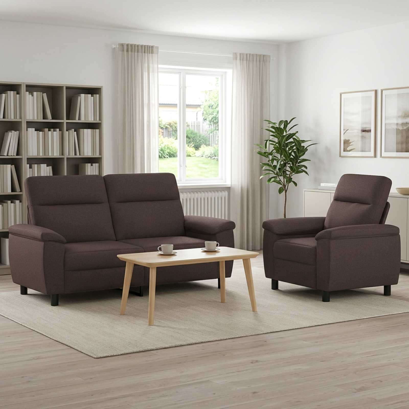Sofasæt i 2 dele med 1- og 2-sæders sofa - mørk brun