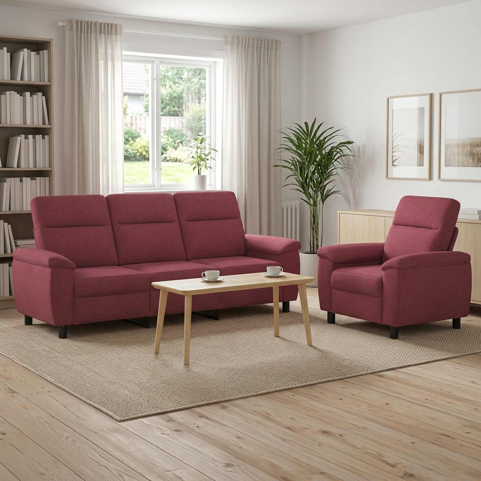 vidaXL Sofa Sæt 2 pcs Vinrød Stof