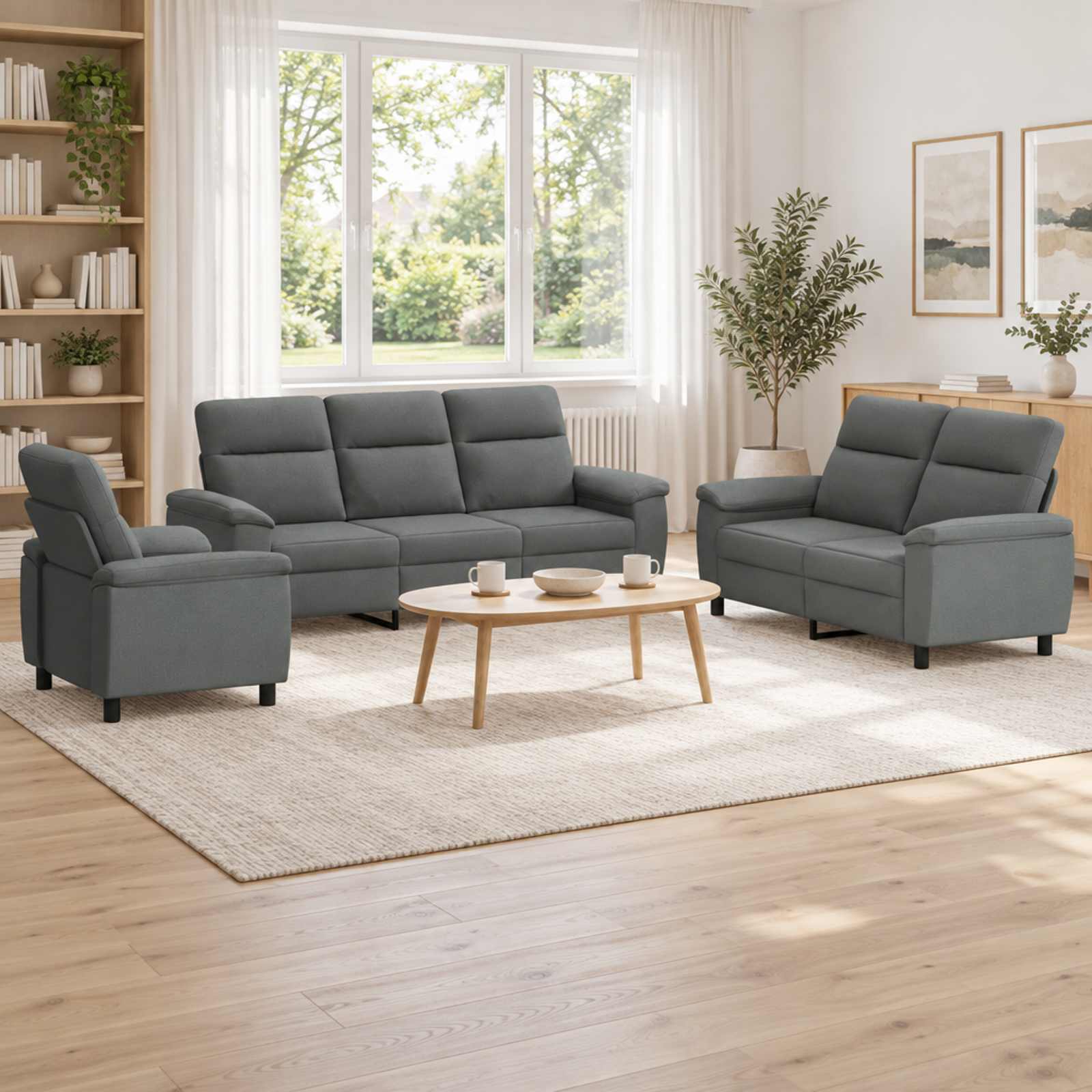 vidaXL Sofa Sæt 3 pcs Mørkegrå Stof