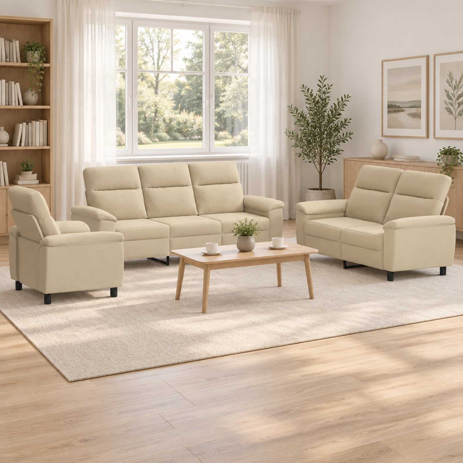 vidaXL Sofa Sæt 3 pcs Cremefarvet Stof