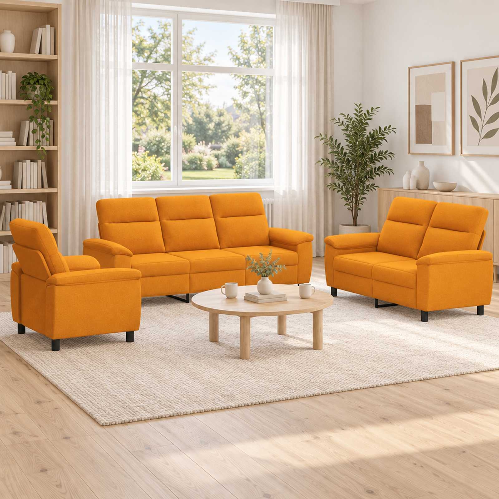 Sofasæt 1+2+3-personers i mørk gul stof