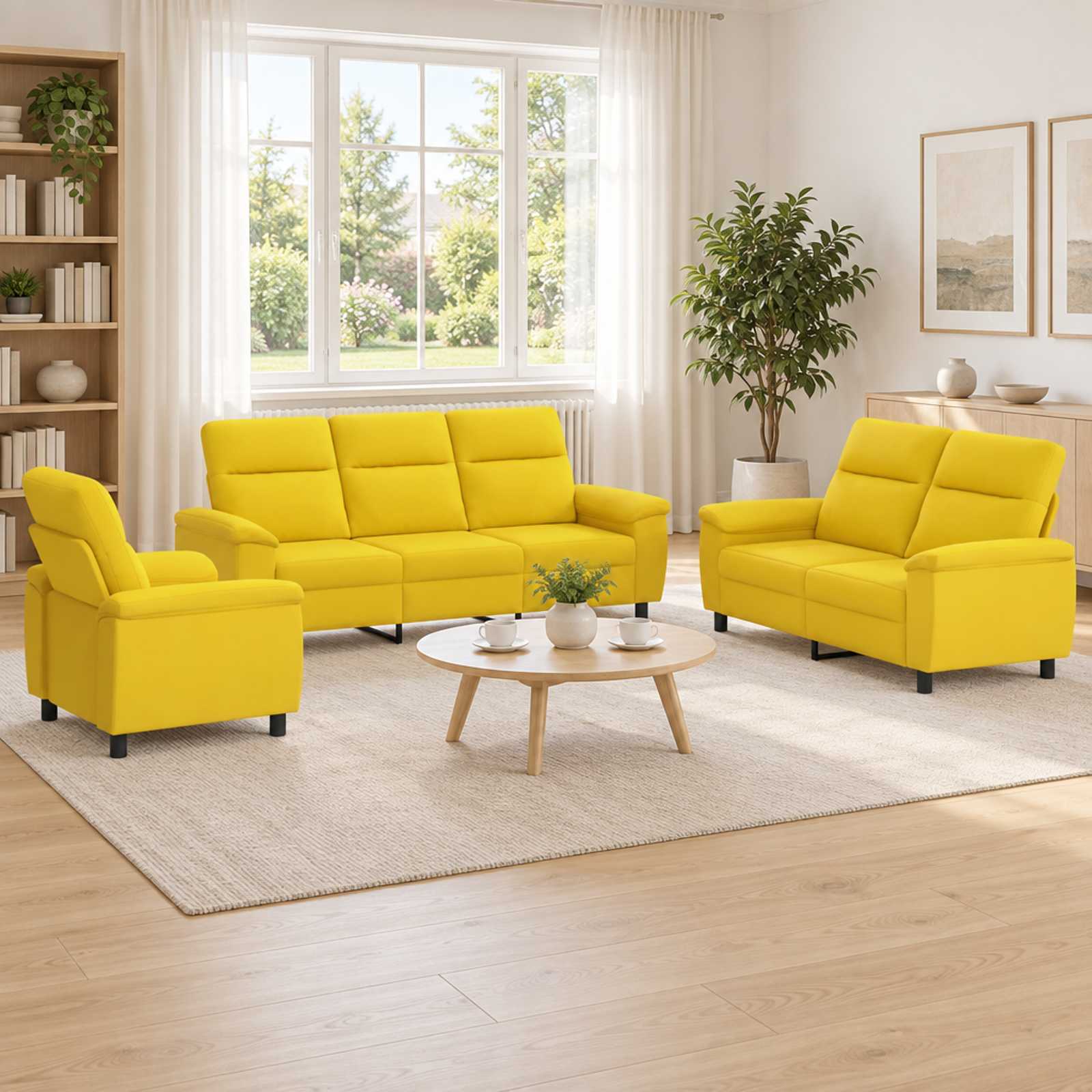 vidaXL Sofa Sæt 3 pcs Lys Gul Stof