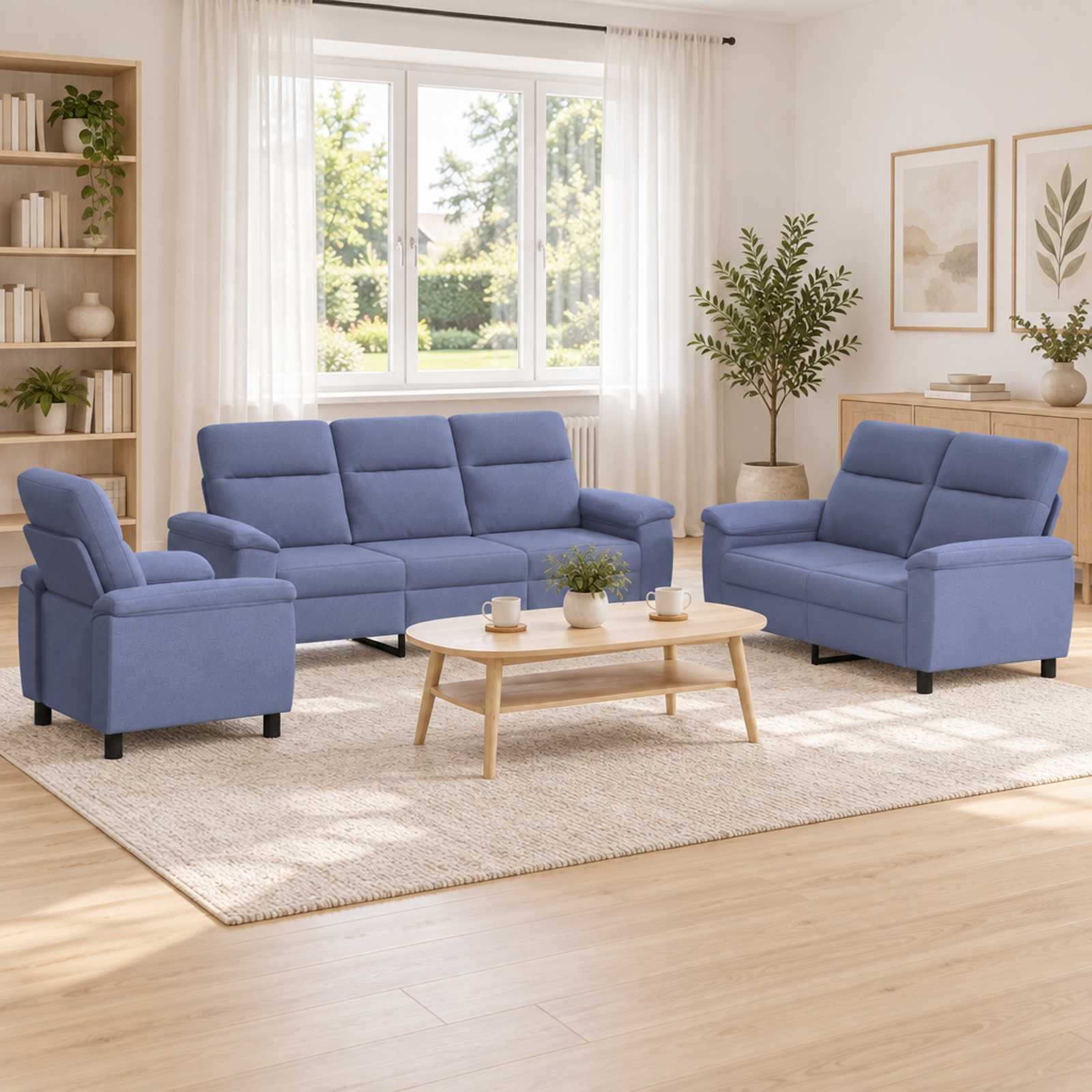 vidaXL Sofa Sæt 3 pcs Jeans blå Stof