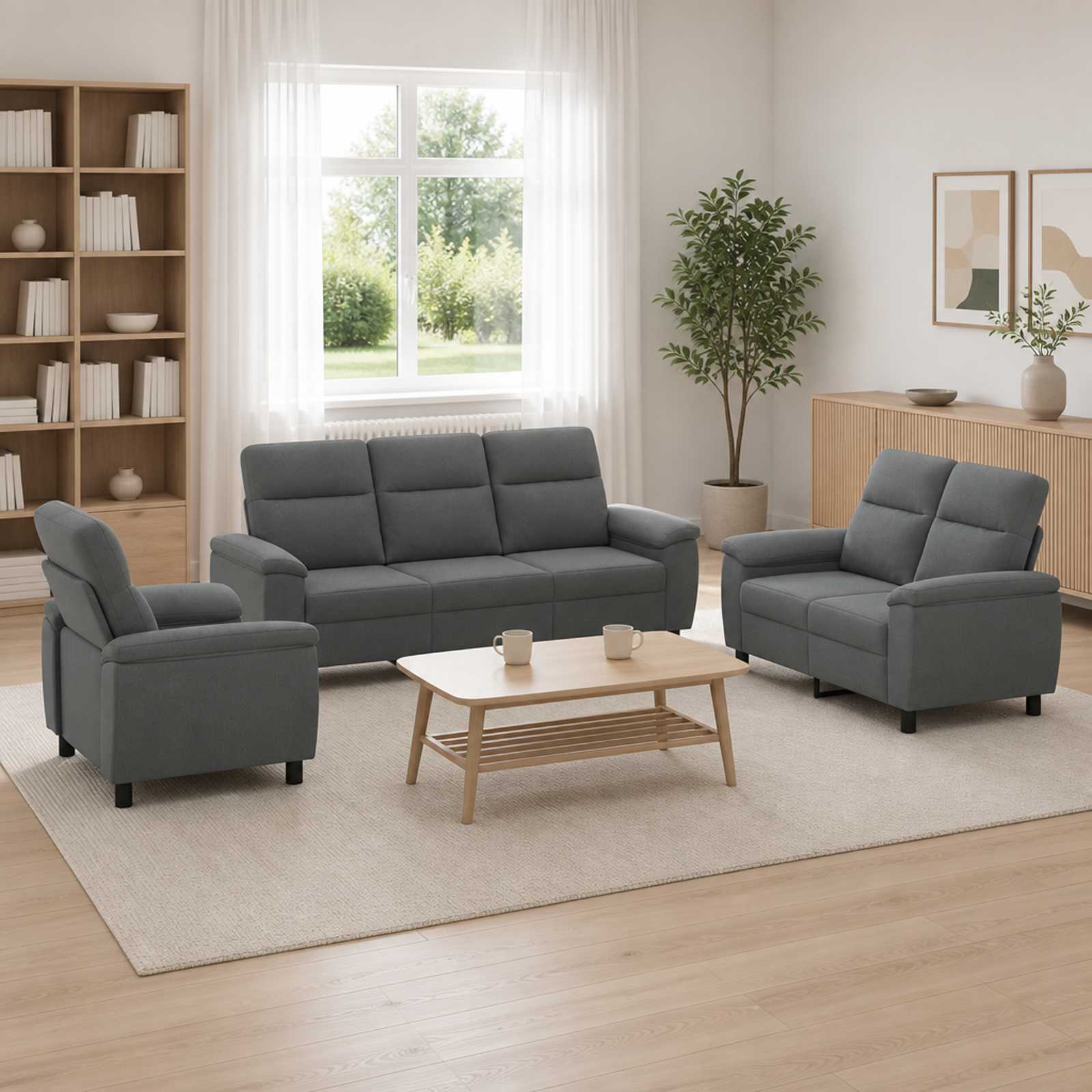 vidaXL Sofa Sæt 3 pcs Mørkegrå Stof