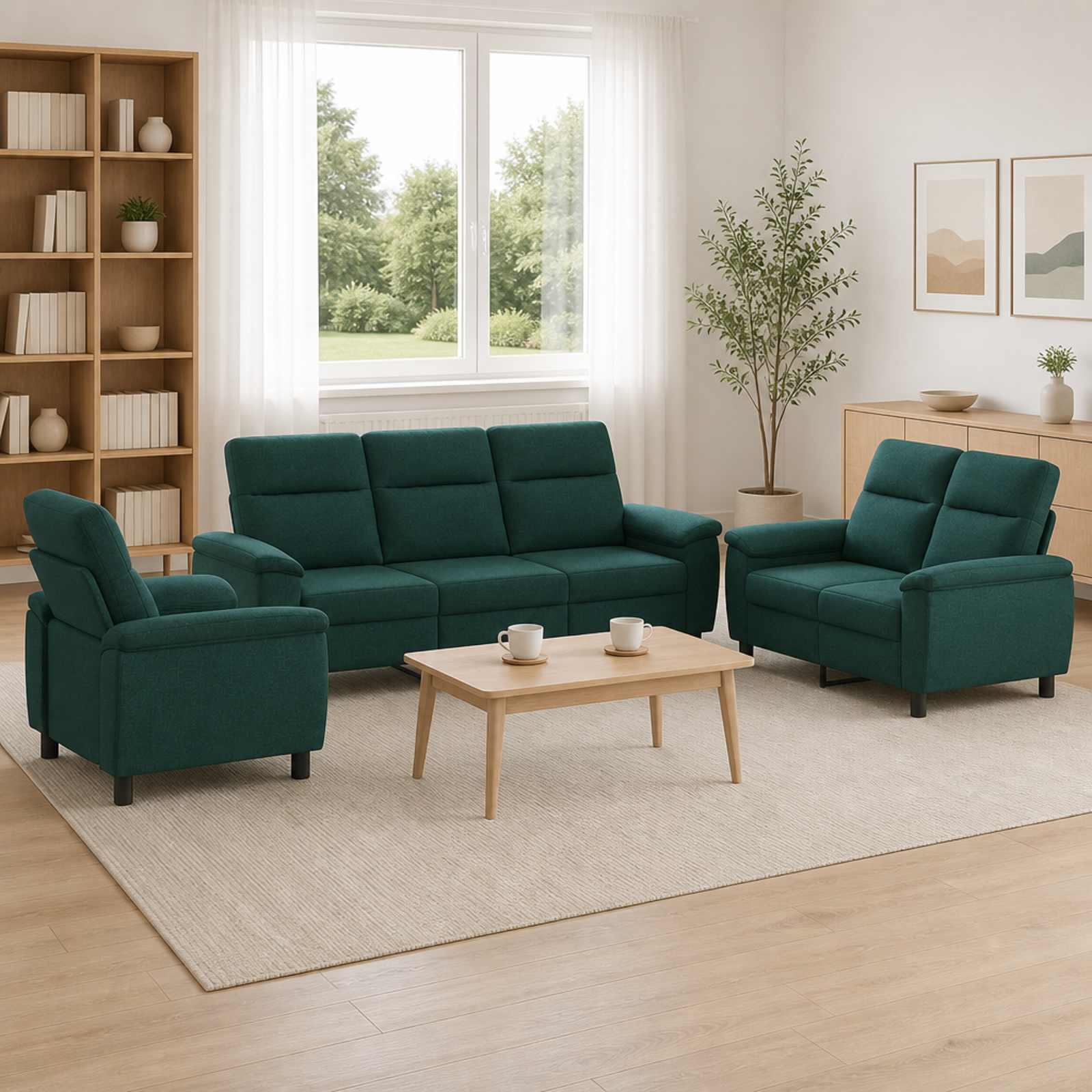 Kavčna garnitura 3 pcs Temno zelena Blago