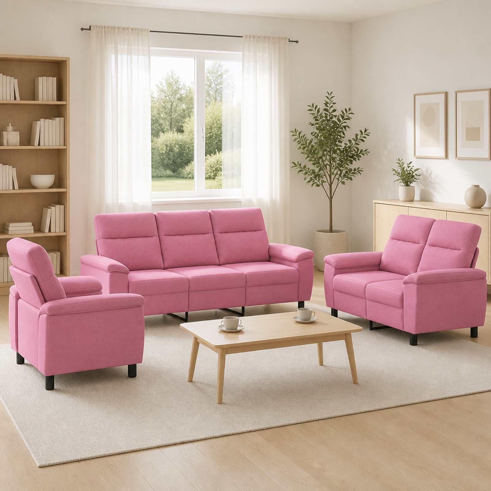 vidaXL Sofa Sæt 3 pcs Lyserød Stof