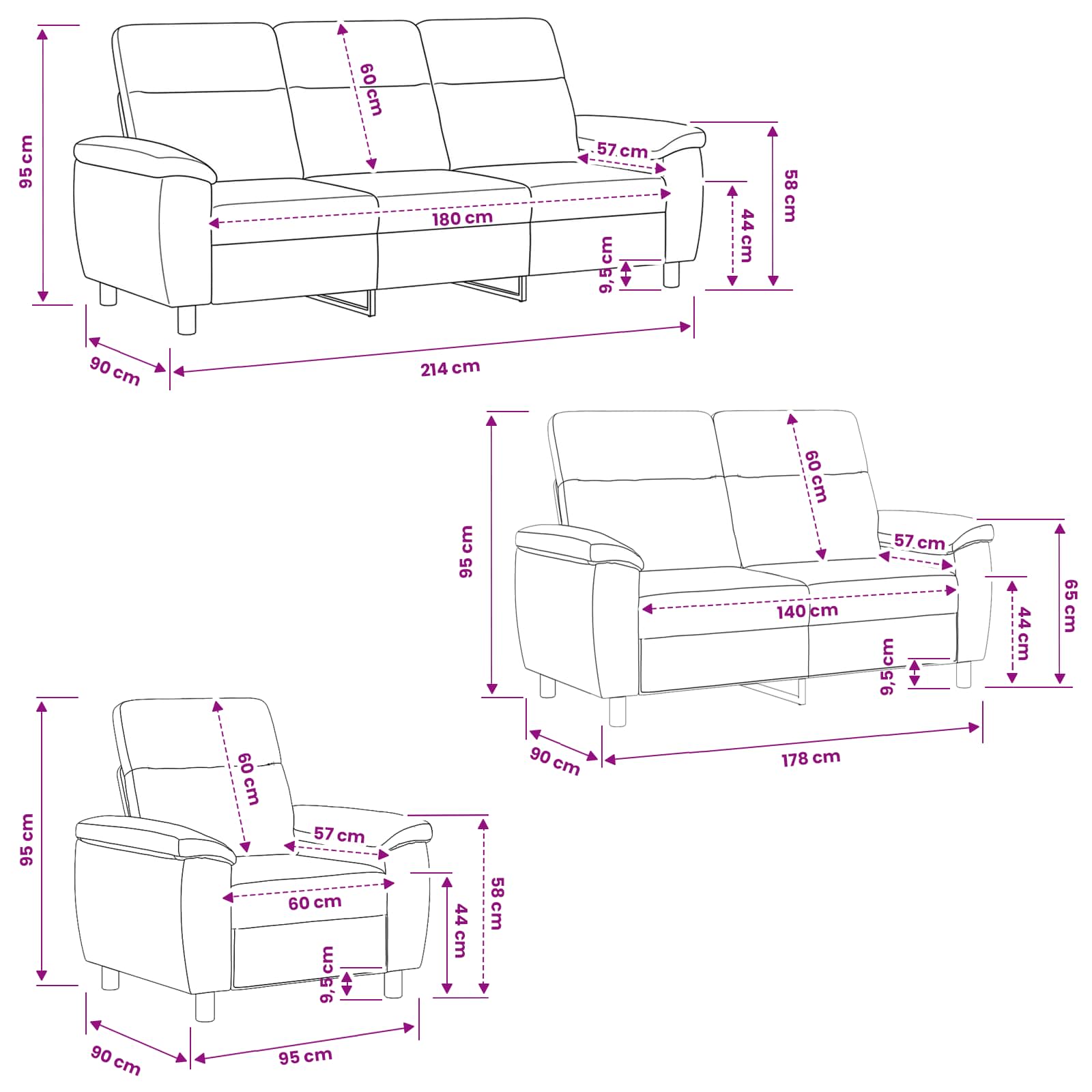 Kavčna garnitura 3 pcs Svetlo zelena Blago