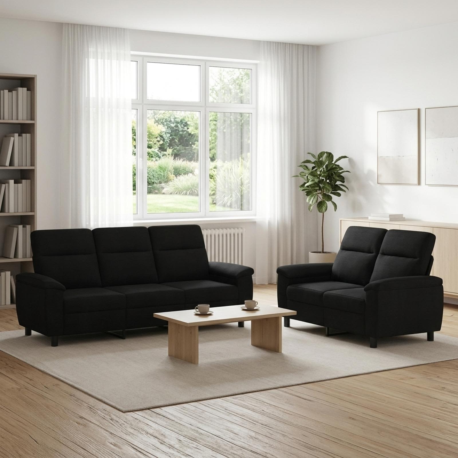 Sofasæt i sort stof - 2- og 3-personers