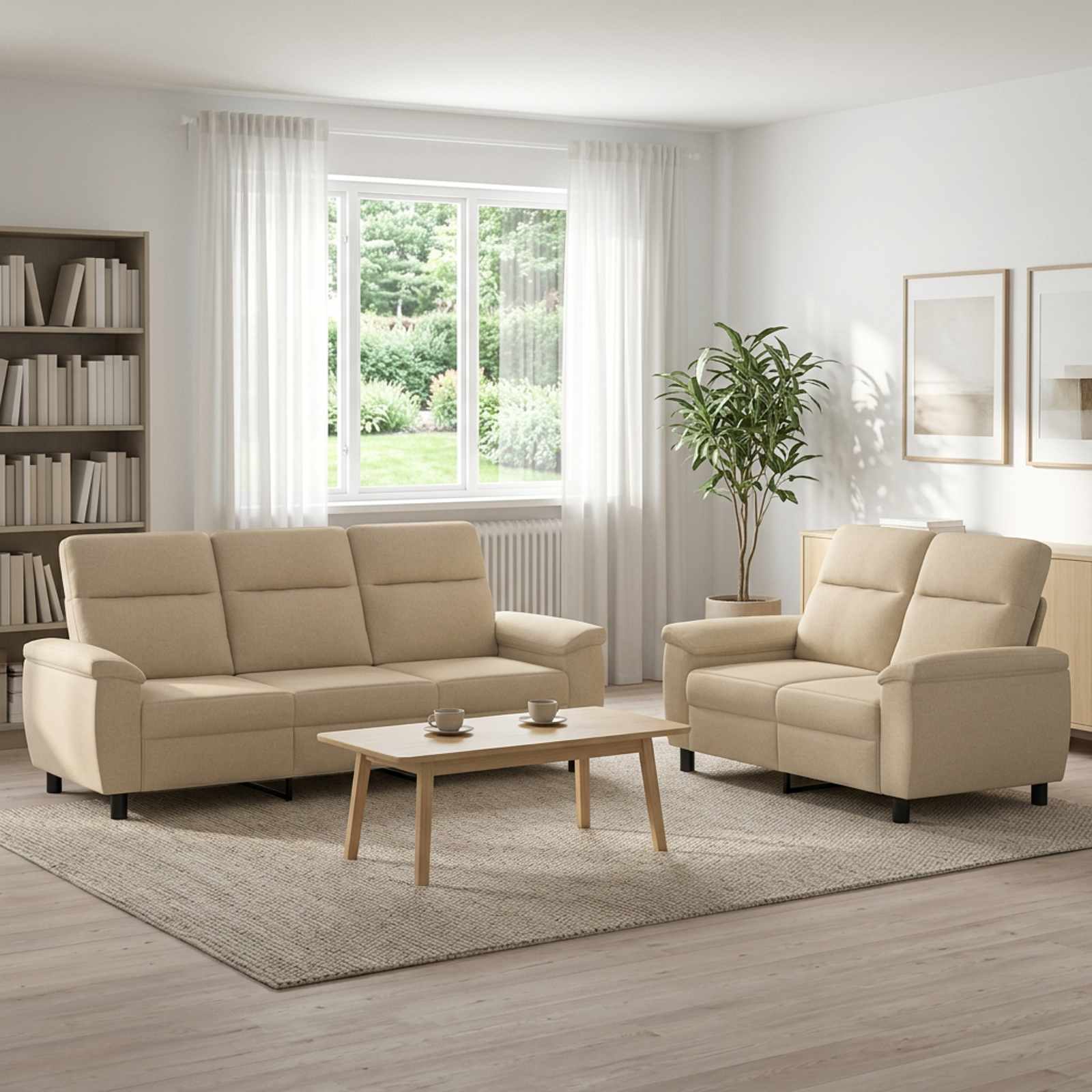 vidaXL Sofa Sæt 2 pcs Cremefarvet Stof
