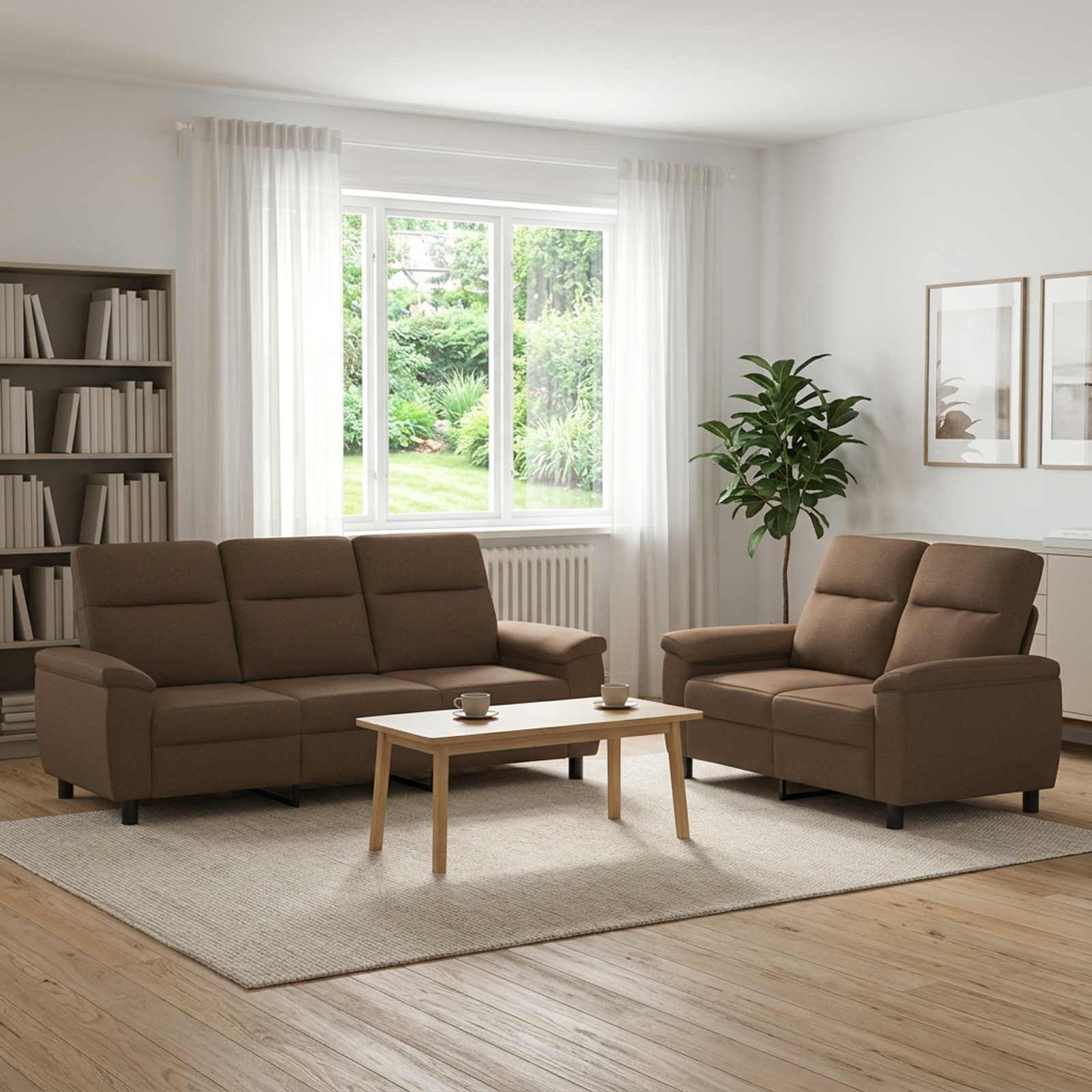 vidaXL Sofa Sæt 2 pcs Brun Stof