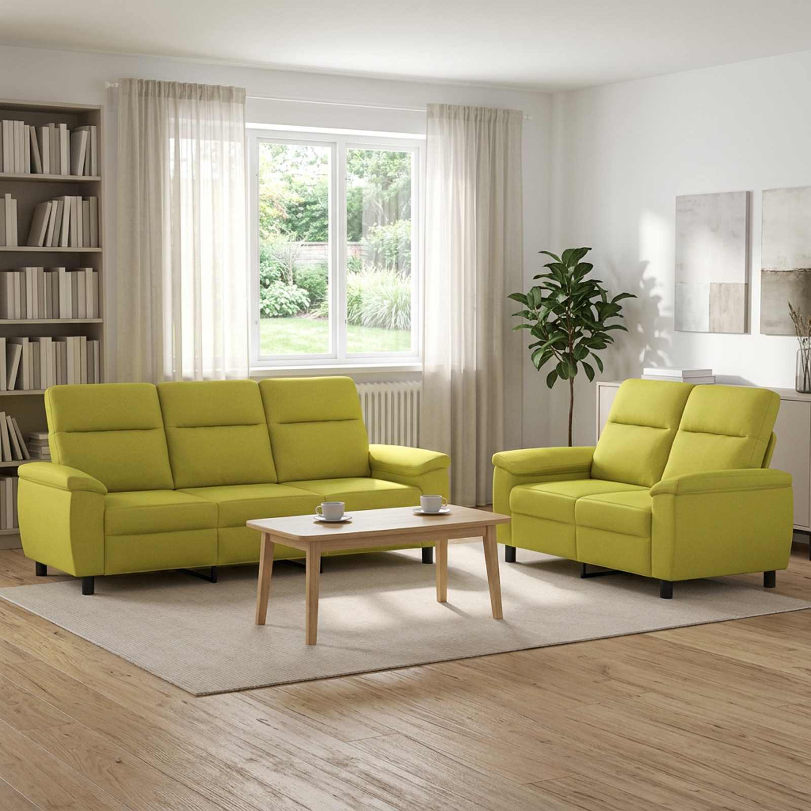 Kavčna garnitura 2 pcs Svetlo zelena Blago